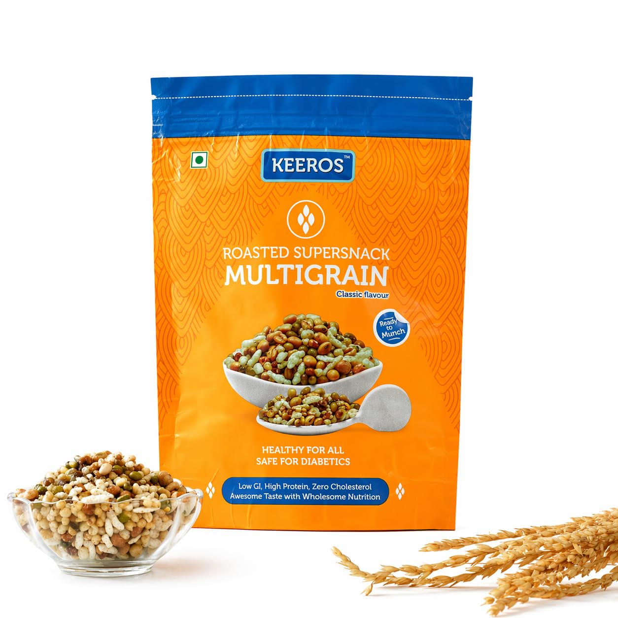 Keeros Multigrain Roasted & Healthy Snacks for Healthy Weight Management | Diabetic Friendly, Diet Namkeen & Snacks | Low GI, Ready to Eat, Crispy, Tasty & Lightly Salted Mix of Pearl Millets & 5 supergrains |400g