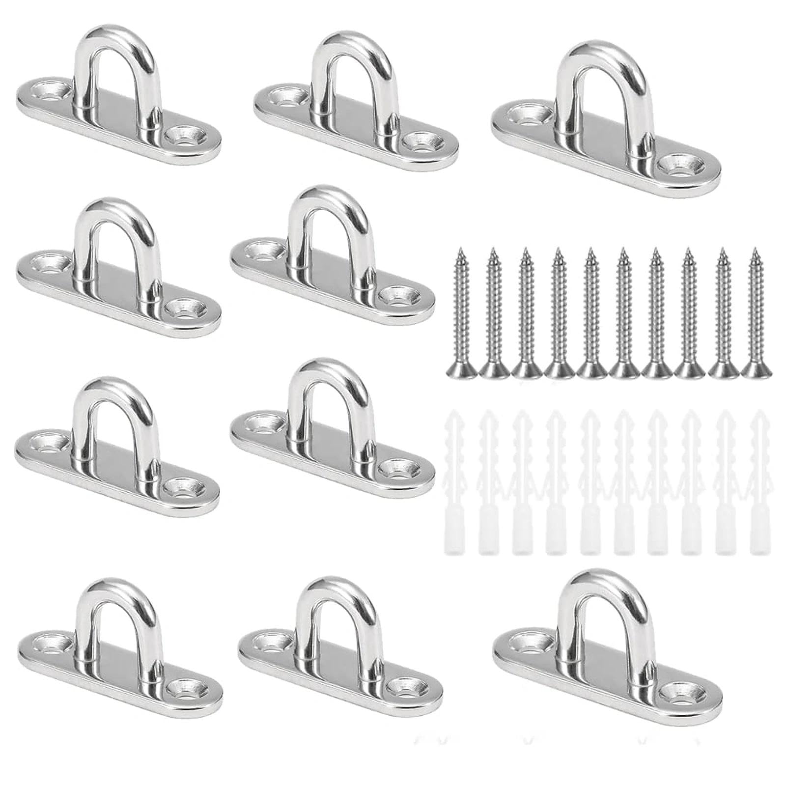 CYUaoao 10Pcs M5 Pad Eye Plate 304 Stainless Steel 45mm Oblong Pad Eye Hooks Metal Staple Ring Hook Hardware with 2 Holes for Marine Hardware Staple Hook Loop Hanging Flower Pots & Fencing