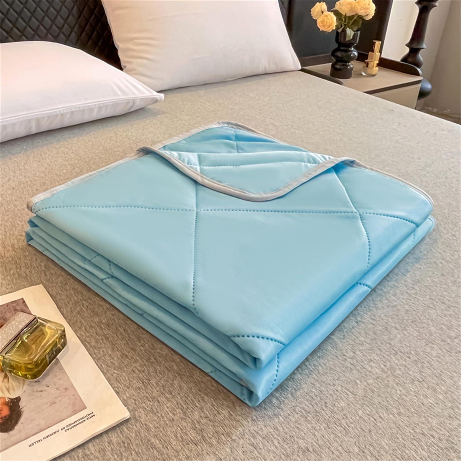 Odot Edredón Primavera Verano de Color Sólido - Edredones de Verano Cama 90/135/150 Edredón Nórdico Reversible Ligero Suave Colcha Transpirable Cubrecama para 4 Estaciones (Azul,150x200cm)