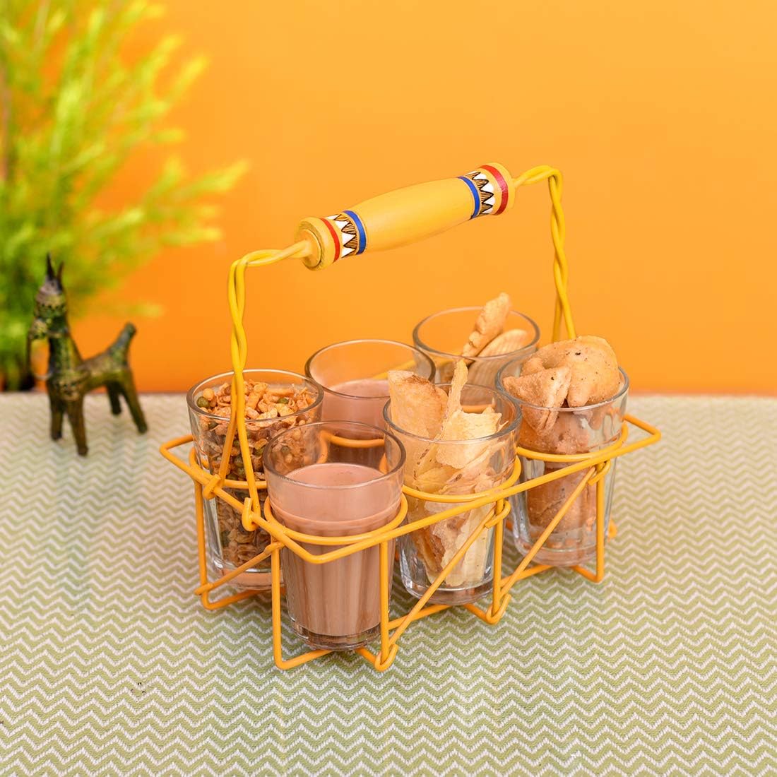 Aakriti Art Creations Cutting Chai (SO6) in Yellow Handpainted Metal Stand (7.5x5x8)