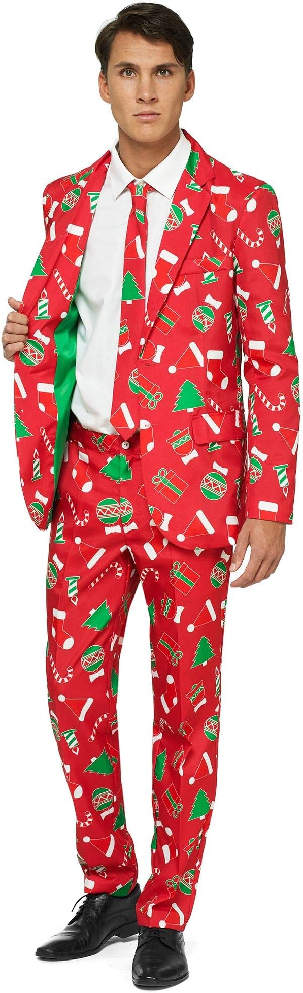 OFFSTREAMUgly Christmas Suits for Men in Different Prints – Xmas Sweater Costumes Include Jacket Pants & Tie