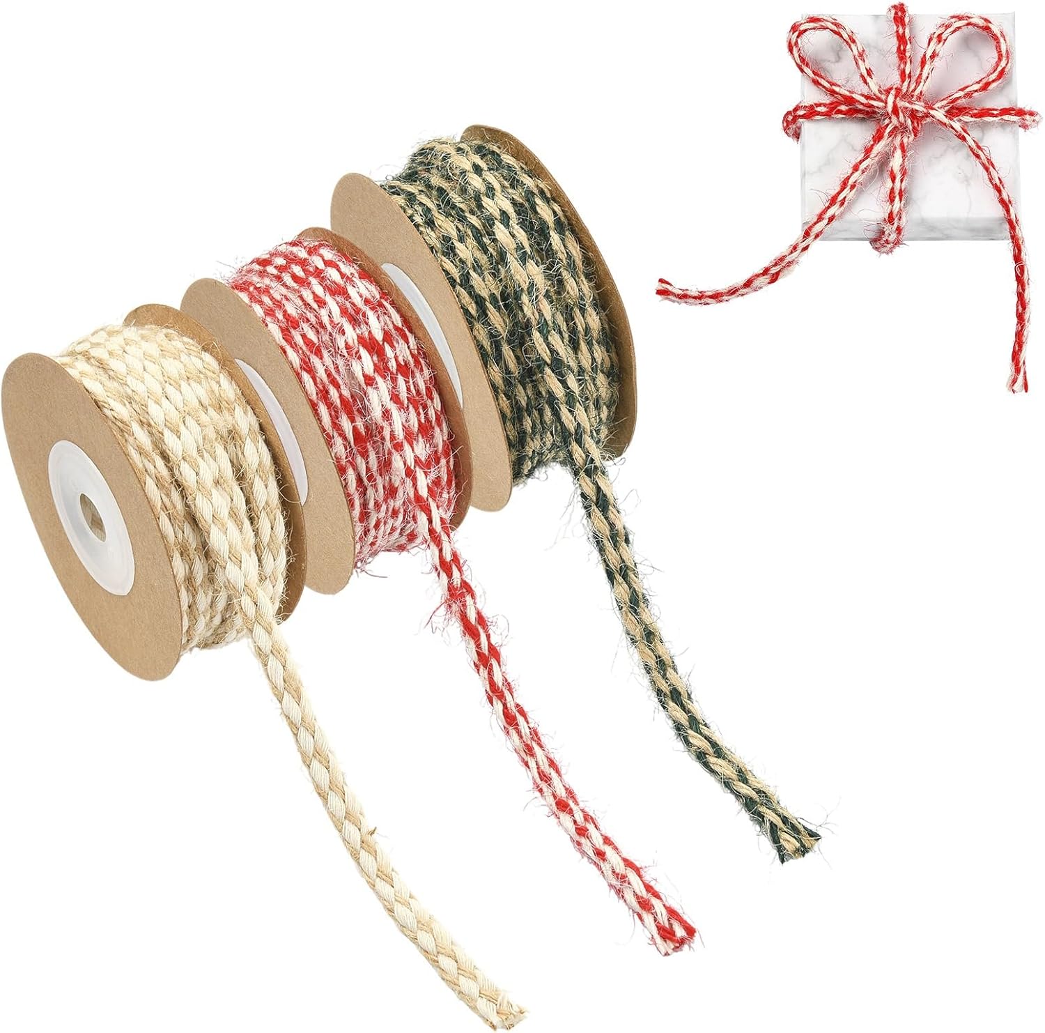 Gelirda 3 Rolls 3 Color 5 Yards Braided Jute Twine 6x4mm String Ropes for Gift Wrapping DIY Crafts Home Decoration