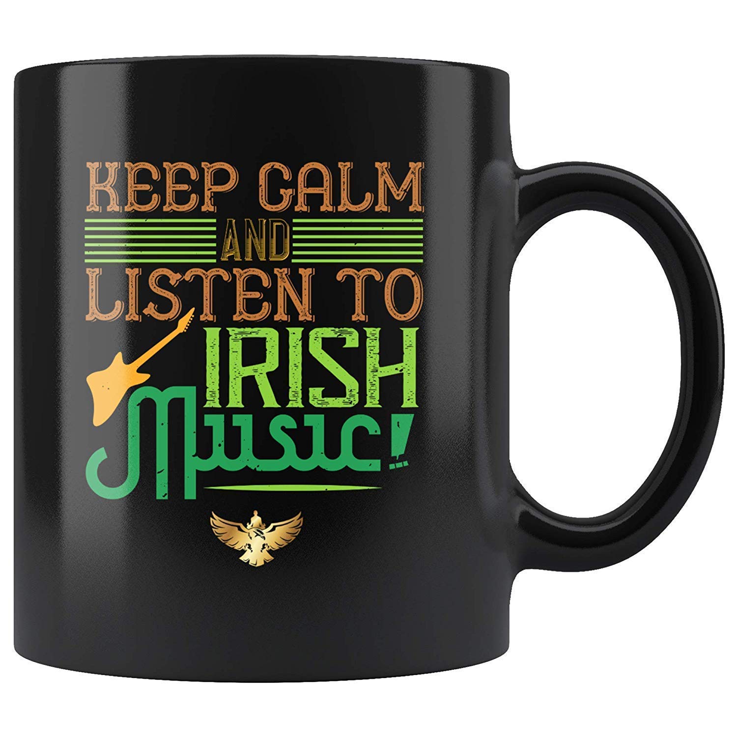 MuggieMoogie Keep Calm and Listen to Irish Music - Black 11oz Mug