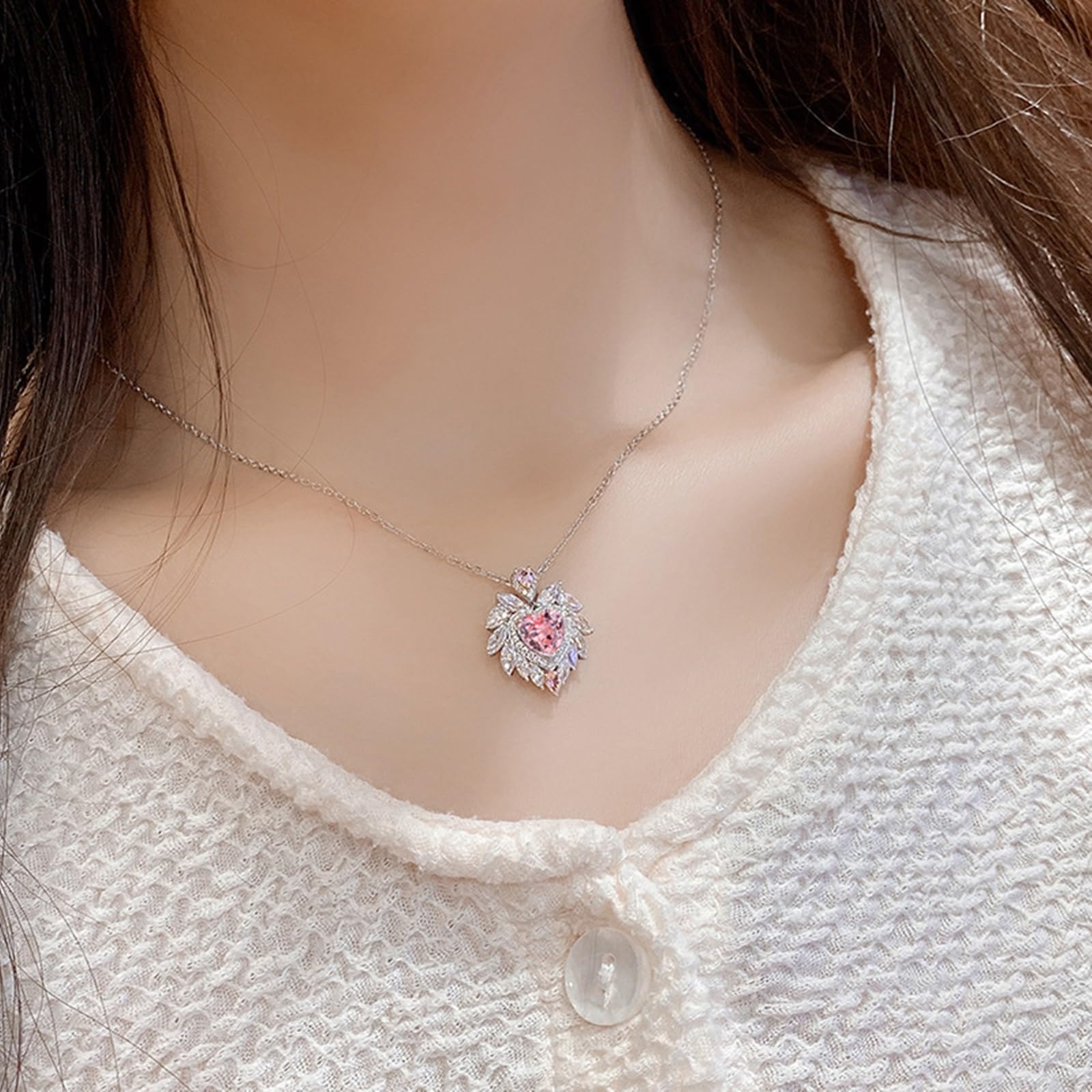 Naszyjnik ze srebra próby 925 dla kobiet, eleganckie różowe serce 1,63 ct Morganite wisiorek z kamieniami szlachetnymi łańcuszek 18 cali
