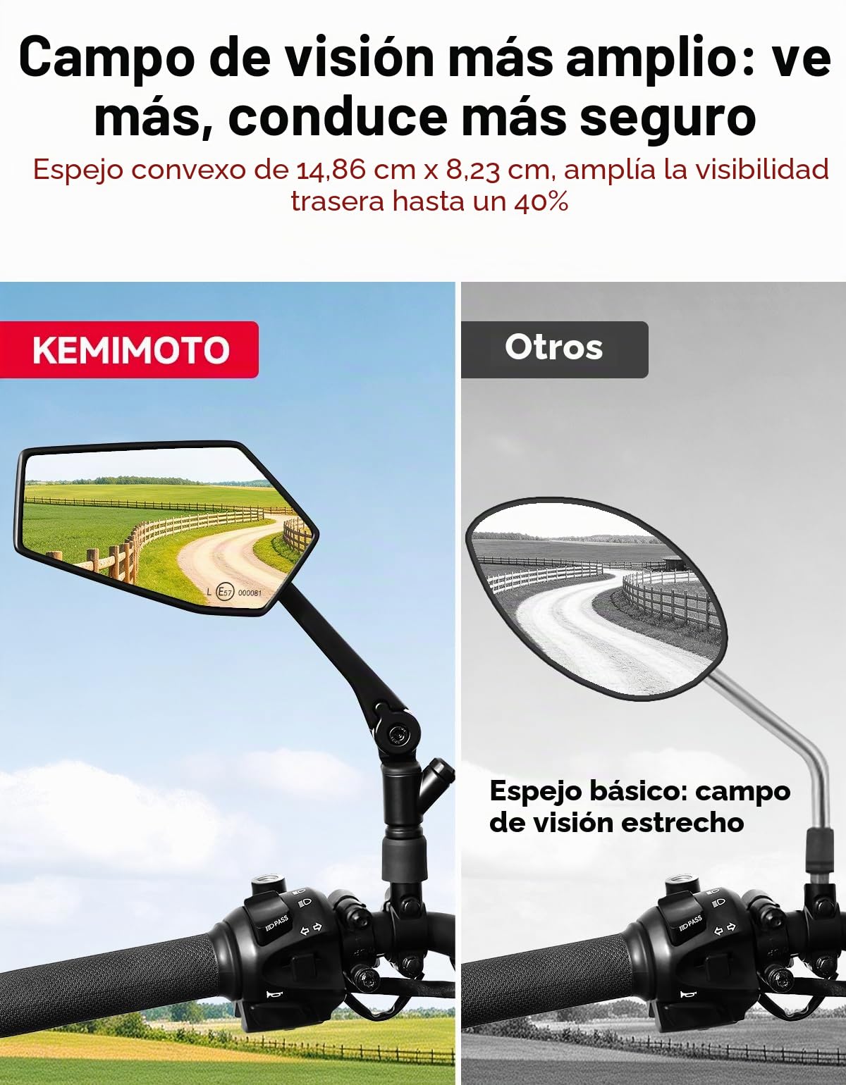 KEMIMOTO Espejos Moto Homologados con Soporte Móvil, Retrovisores Universales Plegables M10 de Aluminio para Scooter, Ciclomotor, ATV