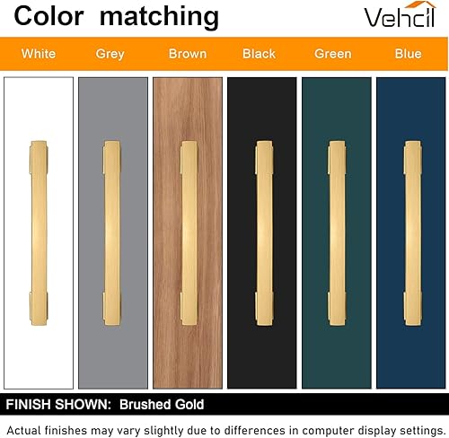 Miniatura 7 de Paquete de 20 tiradores cuadrados de latón cepillado para gabinete, 7 pulgadas (7.008 in) con agujeros centrales, accesorios dorados para cocina,