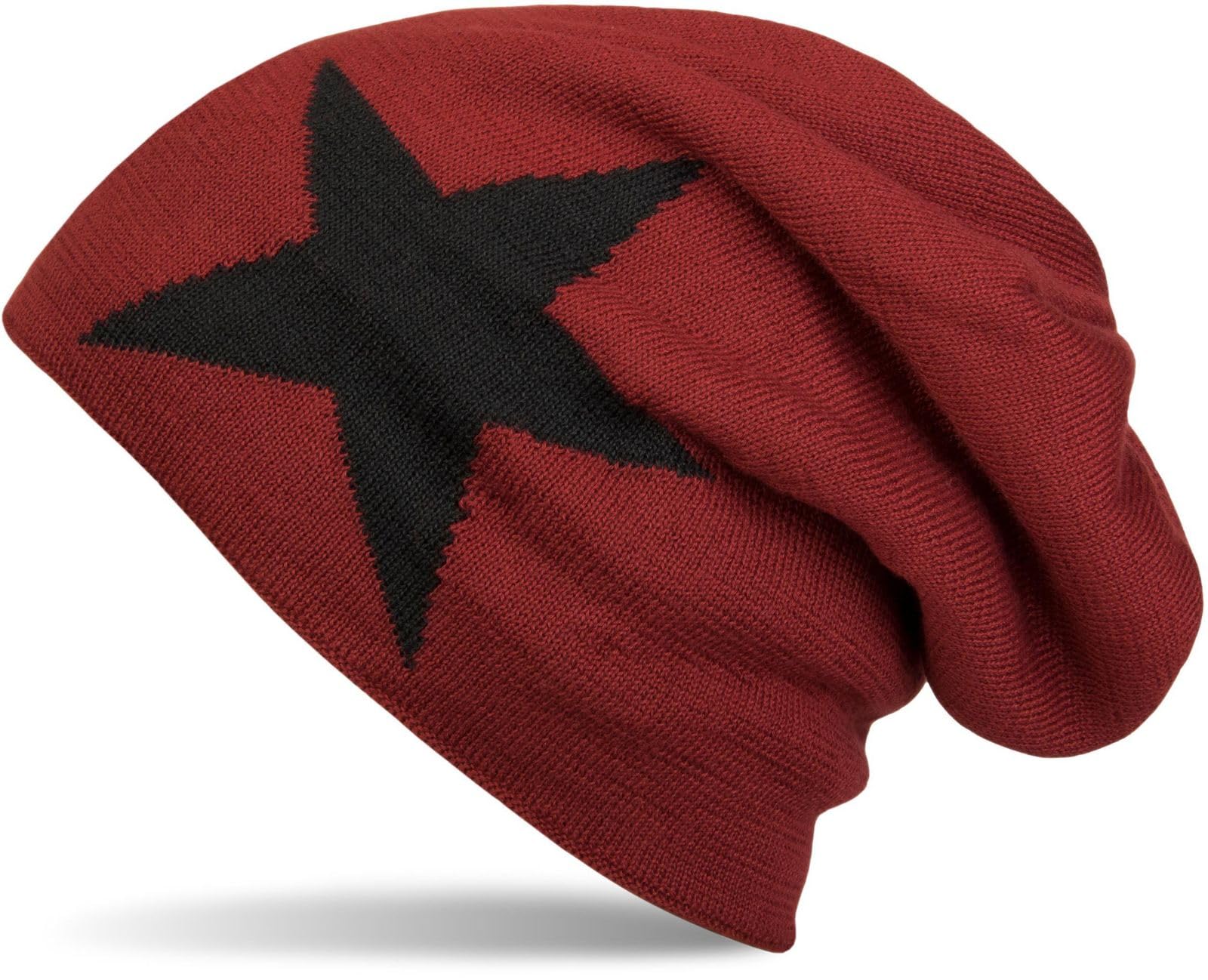 styleBREAKER Warm Classic Knit Beanie hat with Star and Very Soft Fleece Inner Lining, Unisex 04024026, Colour:Red