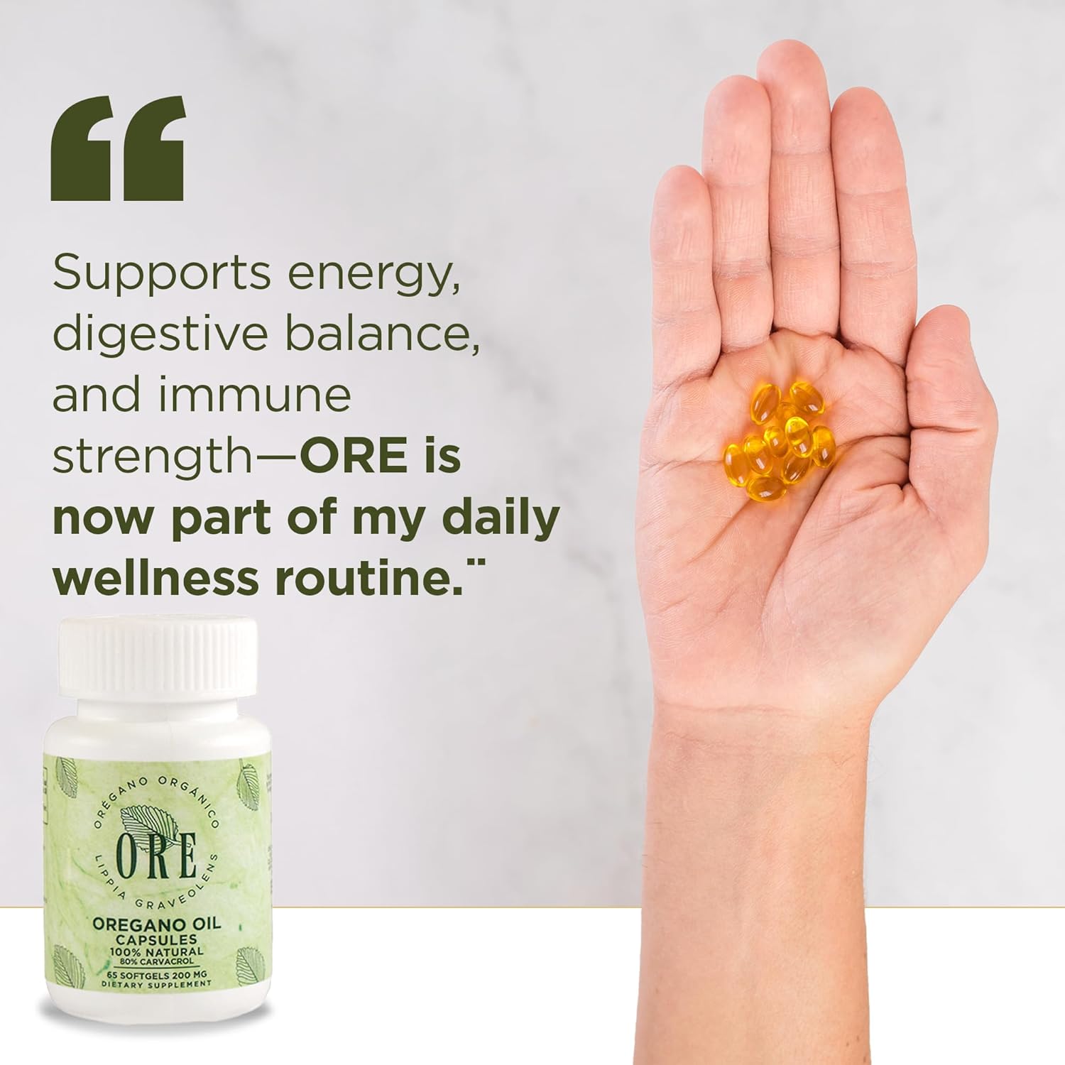 ORE Oregano Oil Softgels 80% Carvacrol | Wild Mexican Oregano | Herbal Immune & Respiratory Support | Natural Supplement | Non-GMO, Gluten-Free | 65 Easy-to-Swallow Capsules