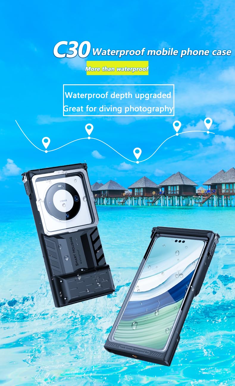 Carcasa de fotografía subacuática, universal, impermeable, para esnórquel y buceo, 15 m, controles de cámara de acceso, compatible con smartphones de 4.7-6.9 pulgadas, color negro