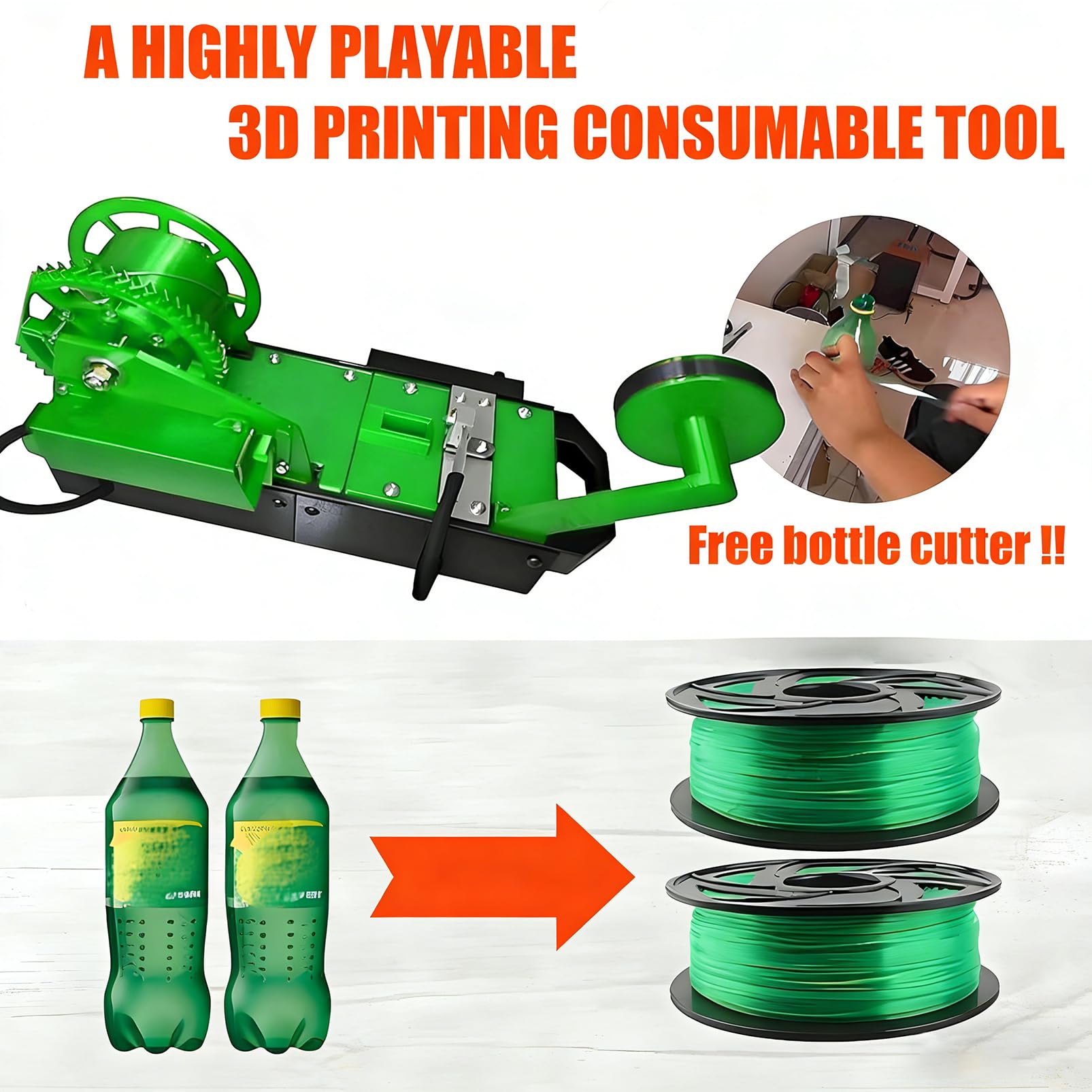 3D Filament Maker Machine, Filament Extruder zum Recycling von PET Plastikflaschen, Desktop 3D Druck Filament Pultruder für DIY Makers, Grün