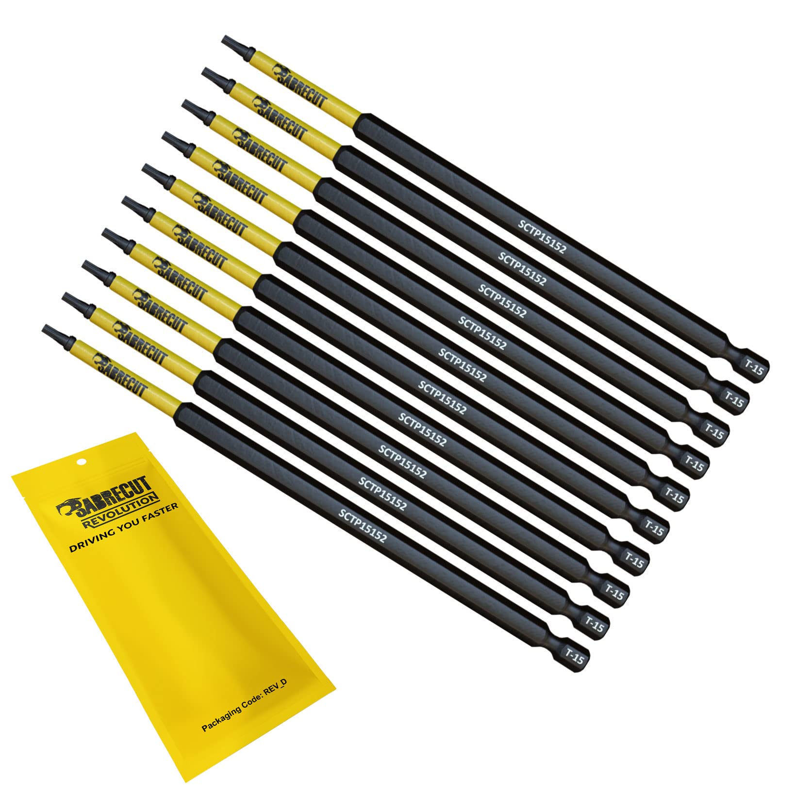 Sabrecut 10 X Sctp15152_10 152Mm T15 Tx15 Torx Tamper Proof Security Magnetic Impact Screwdriver Driver Bits Set Heavy Duty