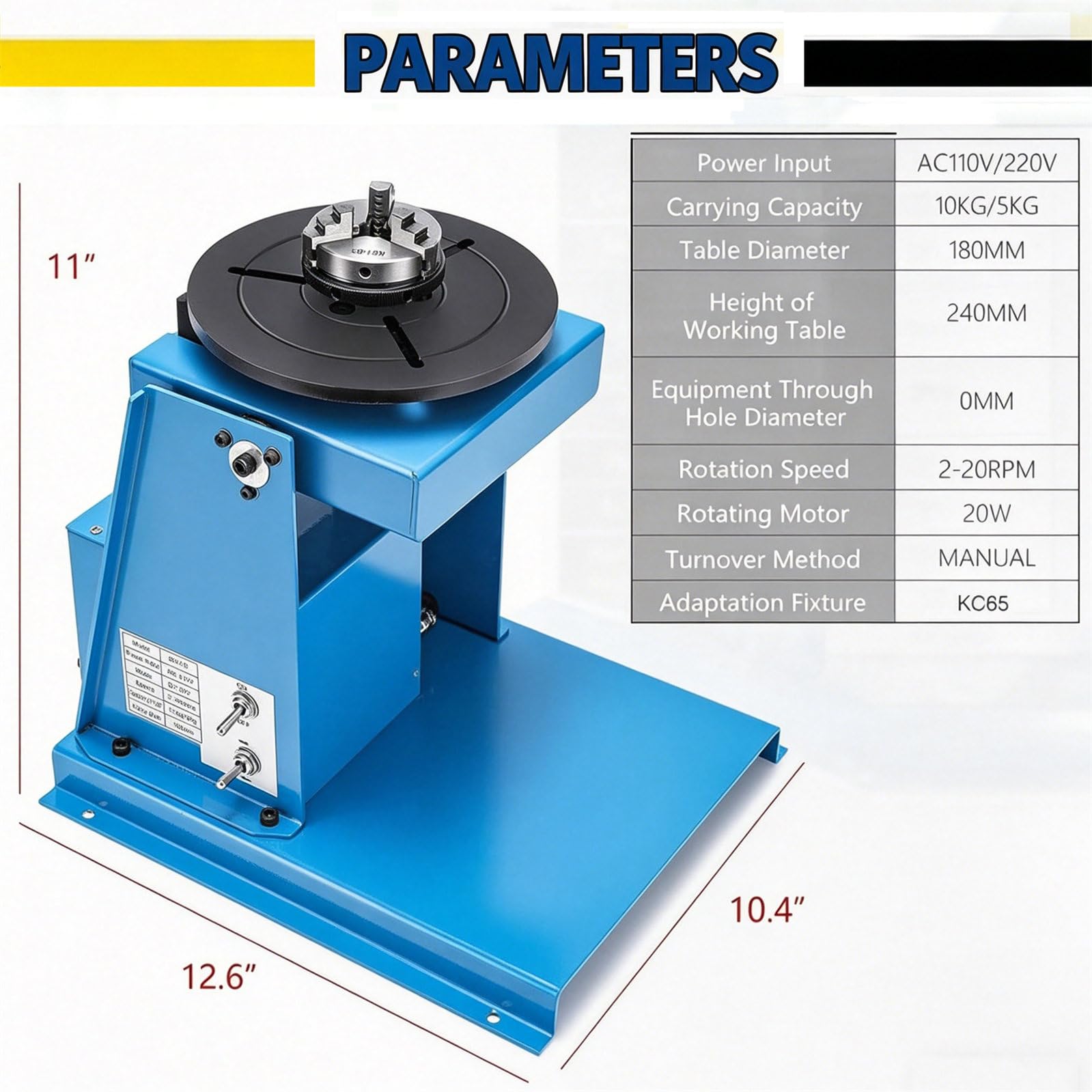 Posizionatore rotante per saldatura con mandrino da 65 cm, mini piattaforma girevole per saldatura, taglio, molatura, assemblaggio, test, inclinazione 0-90°, costruzione durevole