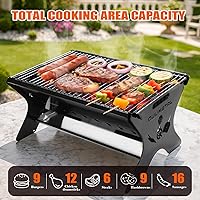 Vista 6 de QuliMetal Upgraded 18 Inch Portable Charcoal Grill, Portable Fire Pit - Folding Campfire Grill, Heavy Duty Steel Cooking Grate with Storage Bag for