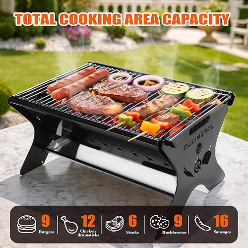 Miniatura 6 de QuliMetal Parrilla de carbón portátil plegable 2 en 1 resistente y hoguera, parrilla de ranura de 18 pulgadas con bolsa de transporte para