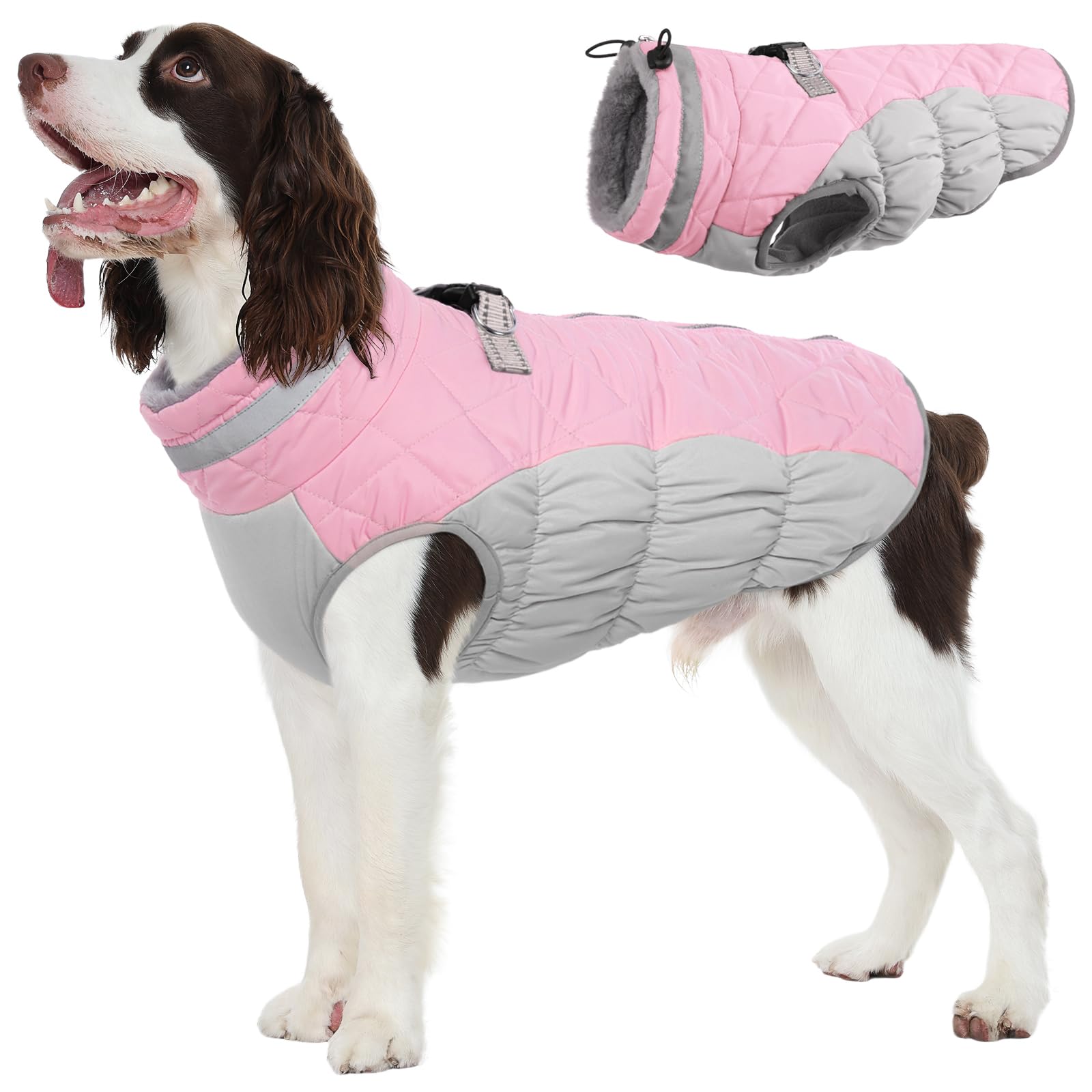 FUAMEY Dog Cold Weather Coats Reflective Dog Warm Jacket with Harness
