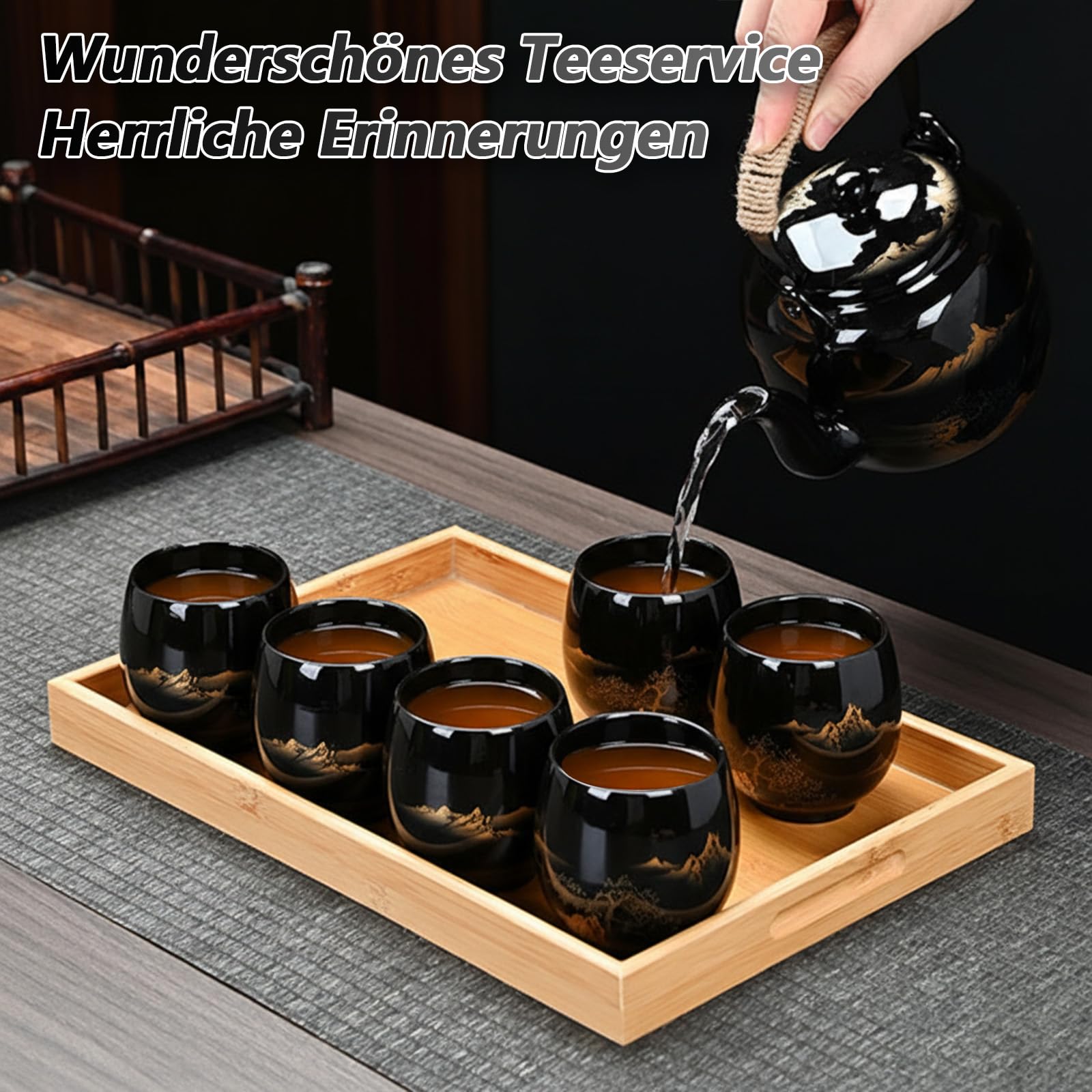Polegas Service à thé Japonais, théière de 850 ML avec passoire à thé et 6 Tasses de 170 ML, Ensemble de théière en Porcelaine Chinoise exquise, Ensemble de théière Japonaise pour Les Amateurs de thé