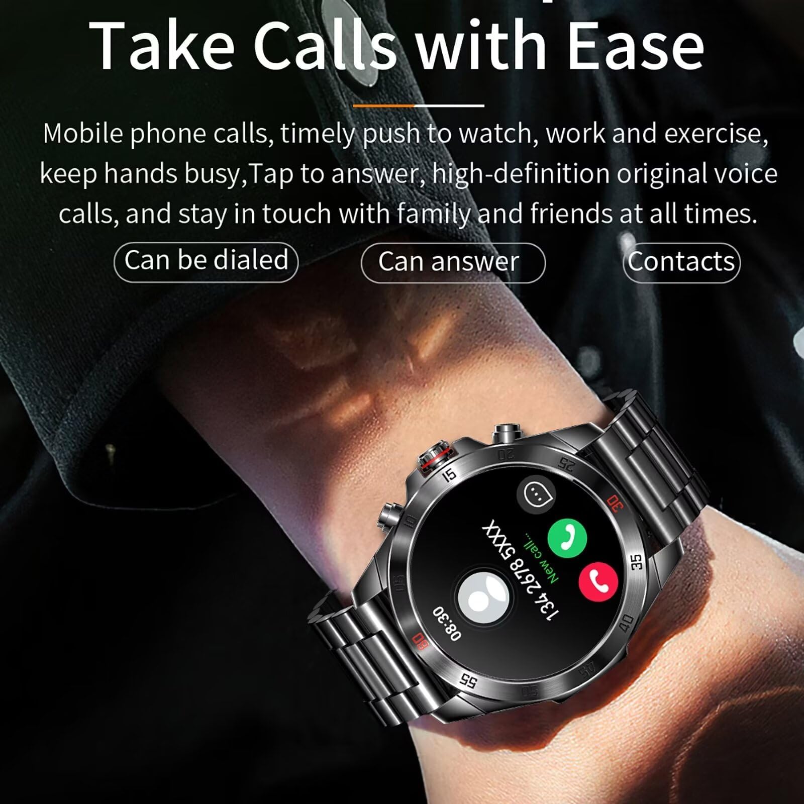 Smartwatch Herren Metallarmband Gold Silber Schwarz Robust Edelstahl Gesundheitsuhr Blutdruckmessung Telefonfunktion Pulsuhr für Android IOS Whatsapp Funktion Fitnessuhr pulsmesser Schrittzähler
