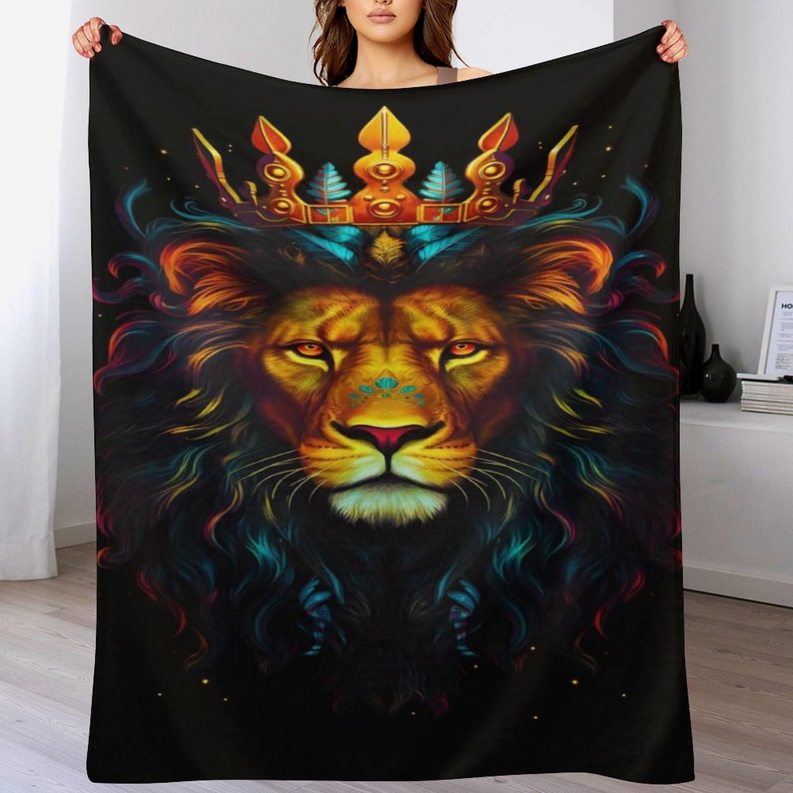 Manta de león en forro polar de franela para sofá de 140x180 cm