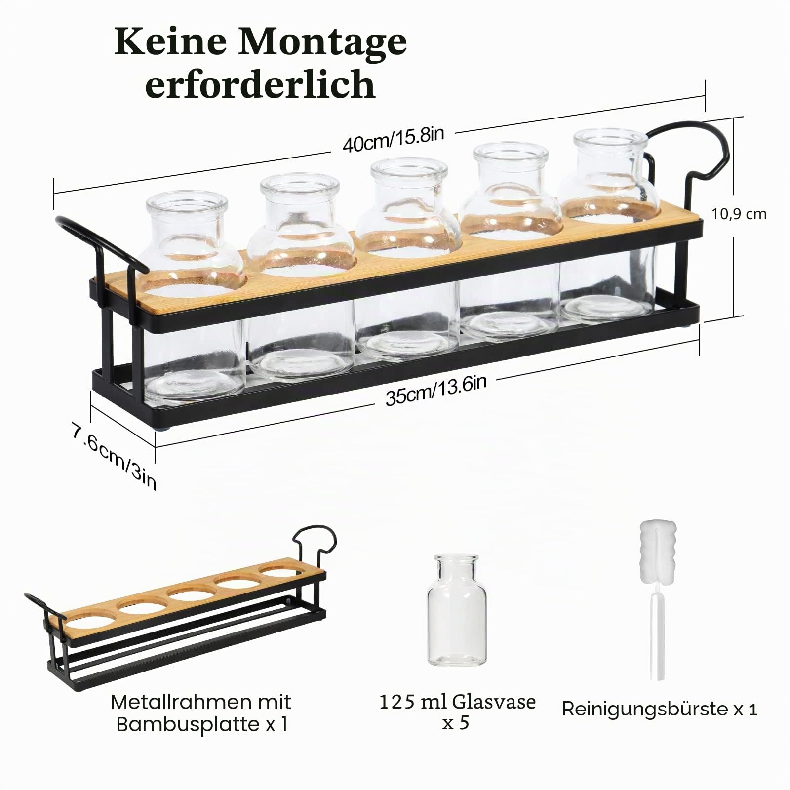 Pflanzenterrarium mit Metallständer, Glas Reagenzgläser mit Metallständer Für Blumen Mit Ständer Holz -pflanze im glas Propagation Station Für Deko Wohnzimmer Outdoor Taufe Schreibtisch deko