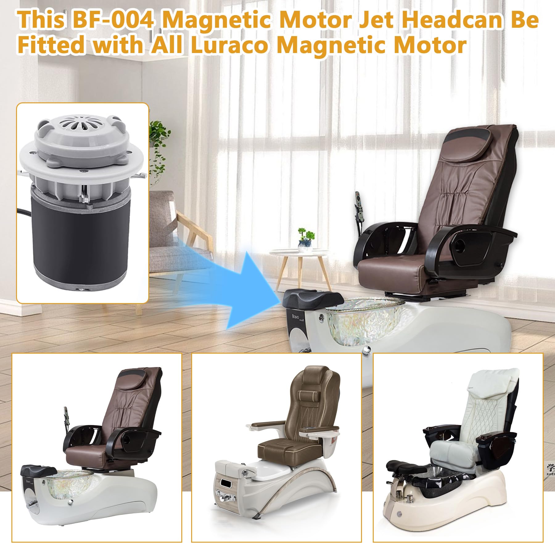 BF-004 Magnetic Jet Head Motor for LURACO Pedicure Spa Chairs, 4-Pin, 2 PCS