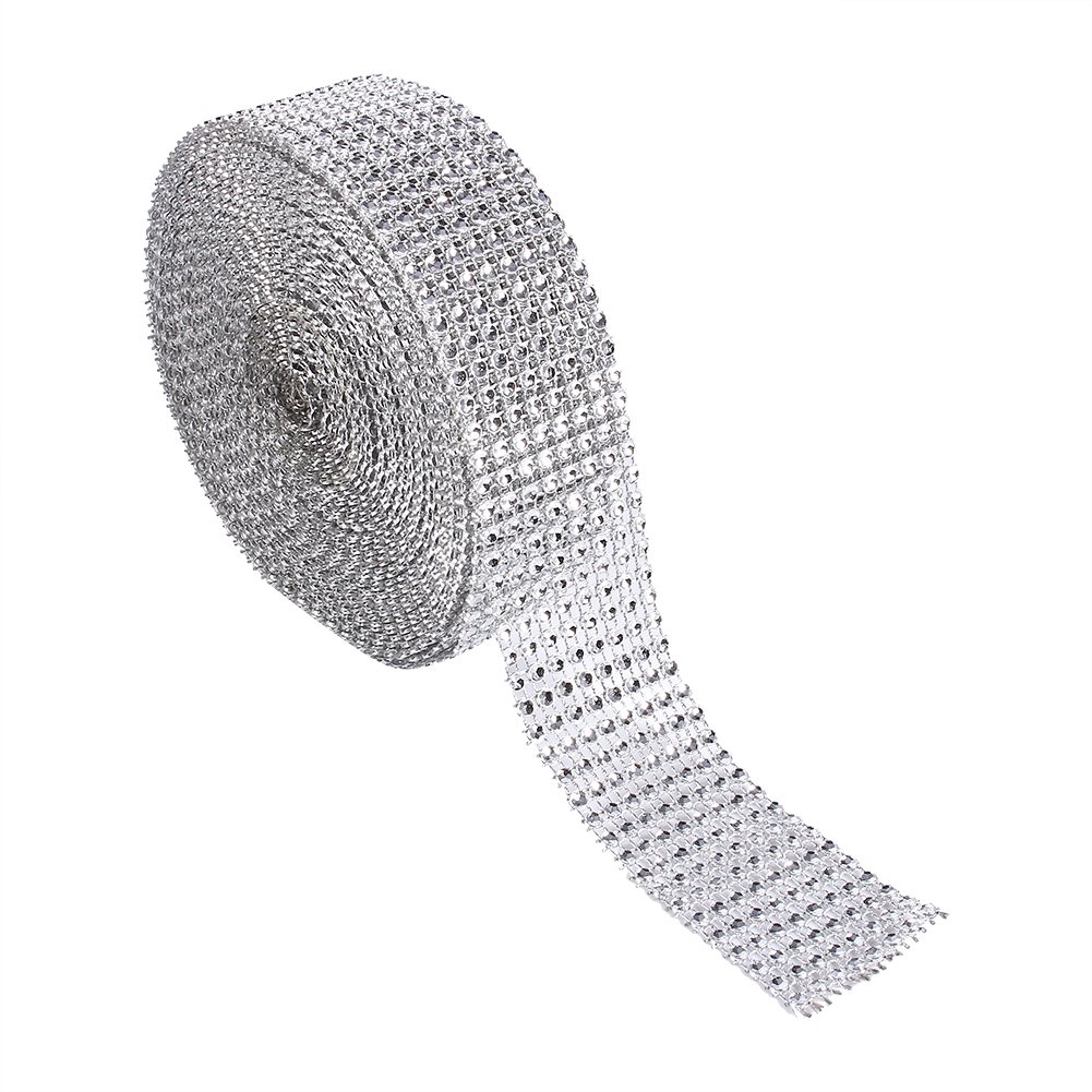 Sparkling Diamond Rhinestone Wrap Crystal Mesh Ribbons for Wedding Cakes Birthday Event Party 3 Colors 8 Rows 10 Yard(Silver)