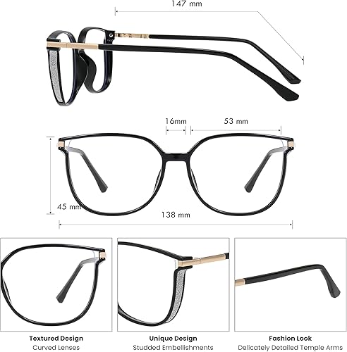 Miniatura 2 de GUDVUE Lentes de luz azul de gran tamaño, anteojos de lectura, juegos, teléfonos, antirreflejos, UV400, fatiga ocular, marco cuadrado grande, negro