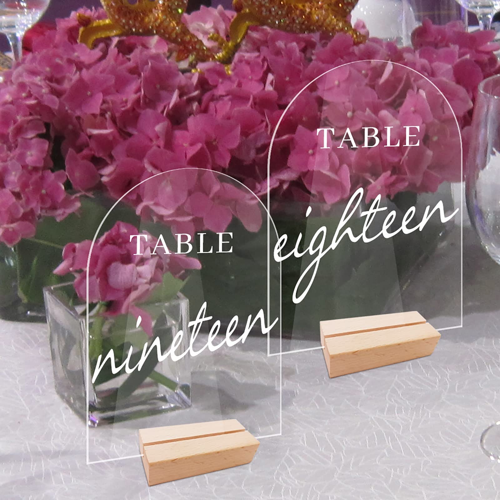 Blank gewölbte Acryl-Tischnummern mit runder Oberseite, Tischnummer für Hochzeitsempfang mit Holzständer, Tischnummer-Ausstellungsständer, für Party, Jubiläum, klares Schild ( Color : S , Size : 1 to