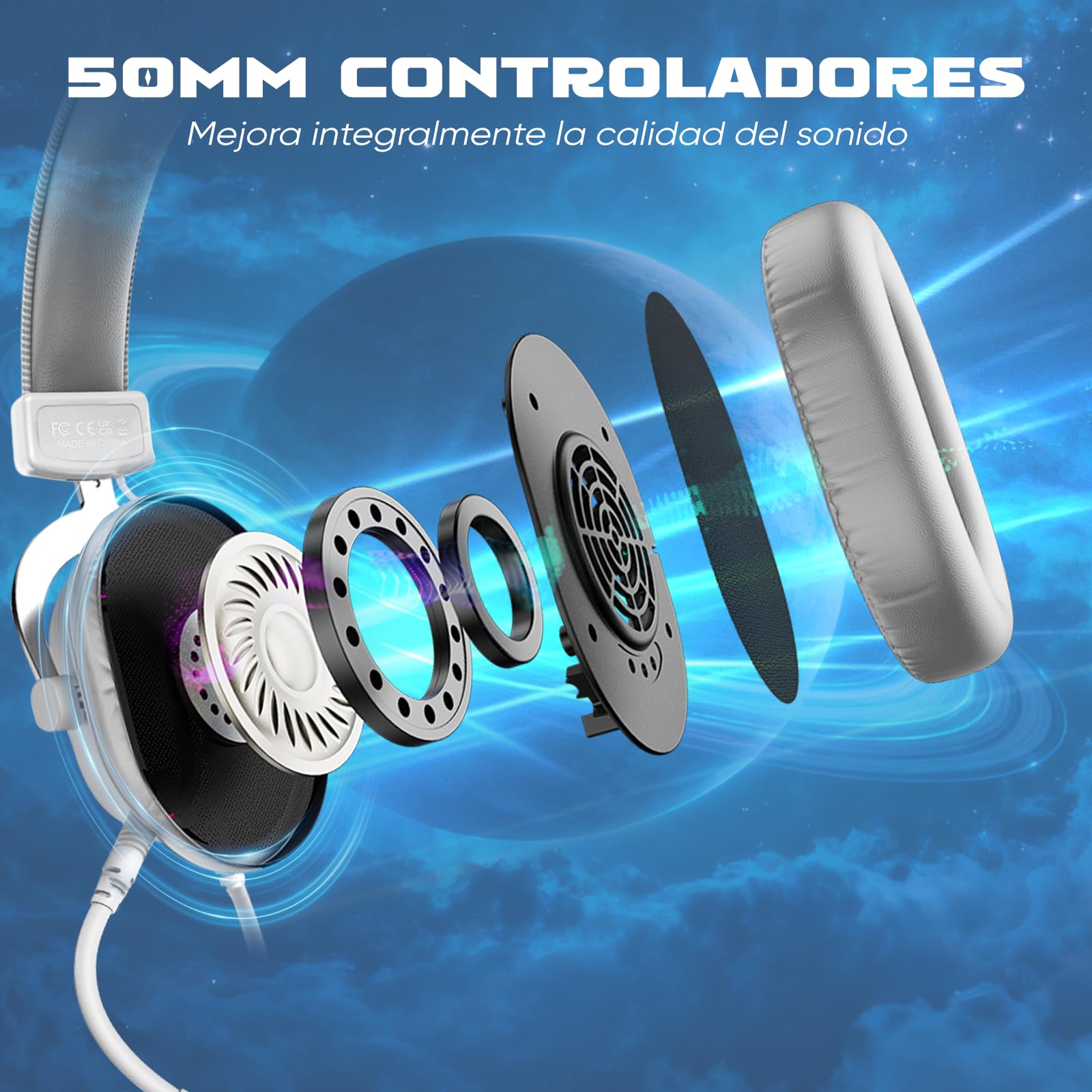 FIFINE Auriculares con Cable y Microfono, RGB Auriculares Gaming PC PS4 PS5 con 7.1 Sonido Envolvente, con 3 Modo EQ, RGB, Almohadillas Blandas para Los Oídos
