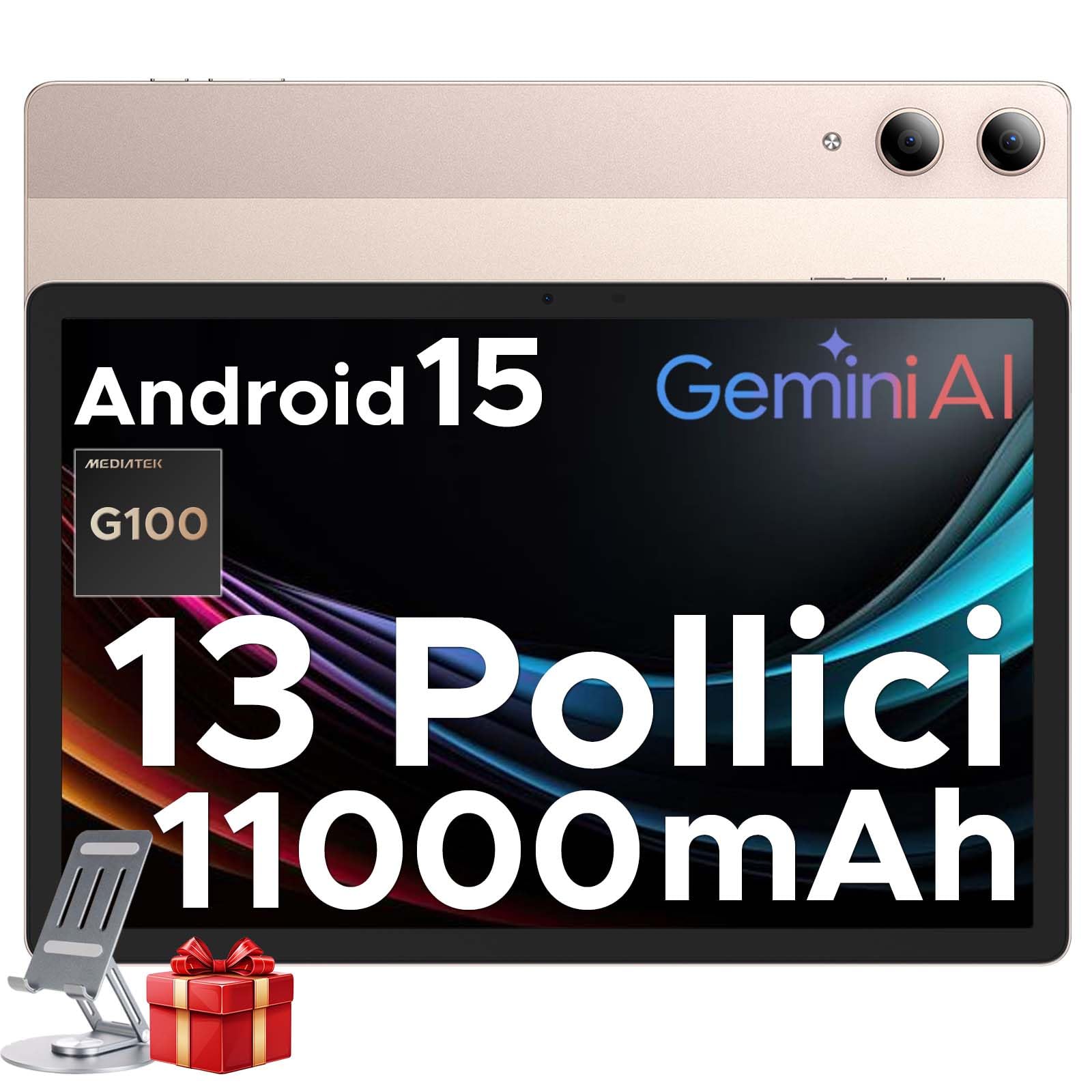 DOOGEE Tab E3 Pro Tablet 13 Pollici Android 15, G100 Gaming Tablet con Sim, 7.9mm, 32(8+24) GB+256GB, 11000mAh 18W Dual Card Slots, 4G LTE+ WiFi 2.4G/5G, 13MP+8MP, 90Hz, Quattro Altoparlantii, Oro
