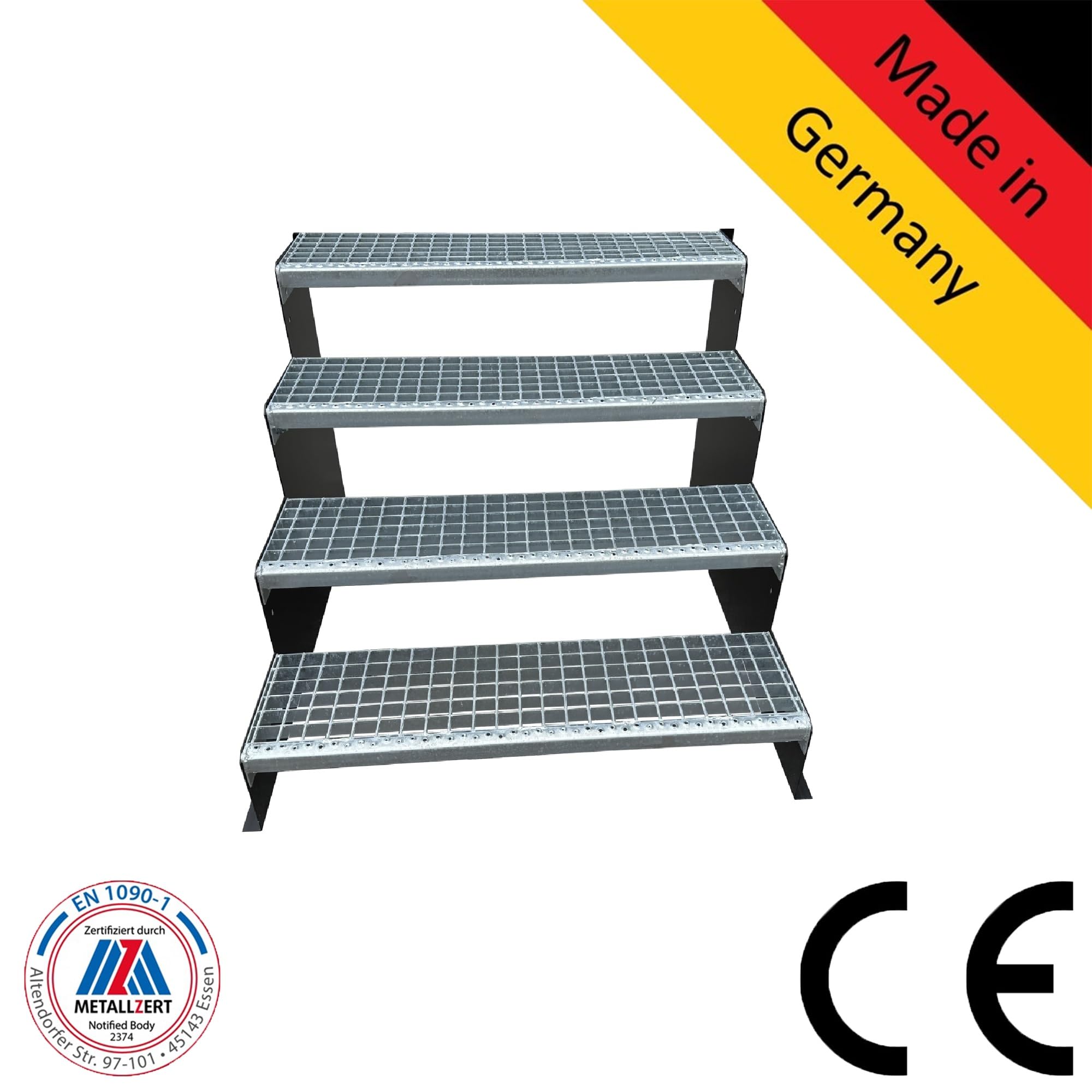 4 Stufen Standtreppe Schwarz - 18cm Stufenhöhe, 100cm Breite, Rutschfest & Seniorenfreundlich