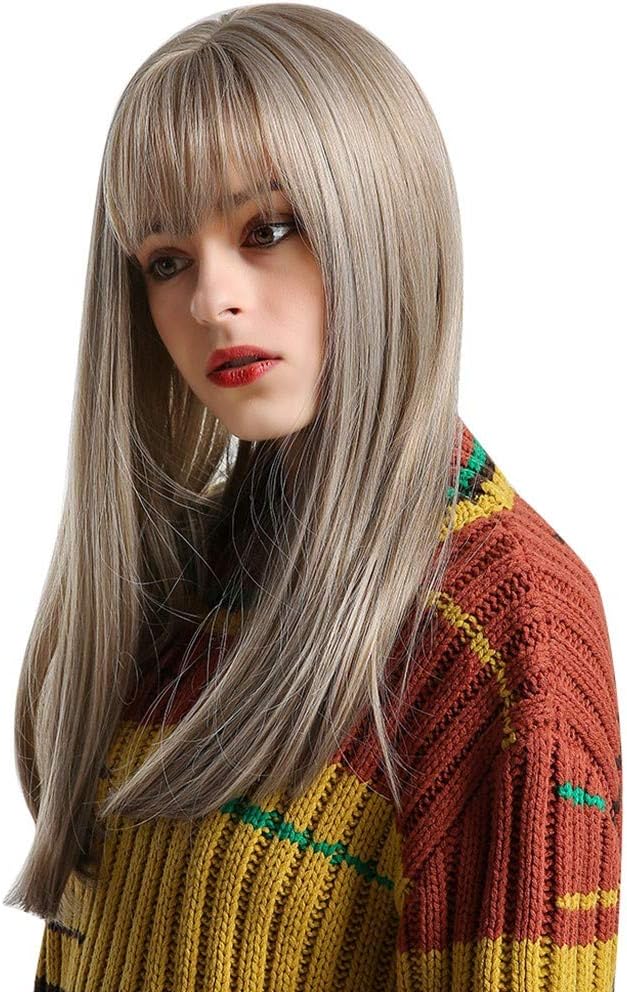 Pelucas, Peluca de pelo de fibra química Moda para mujer Flequillo fino Peluca de pelo largo y liso, Salud y belleza (B)