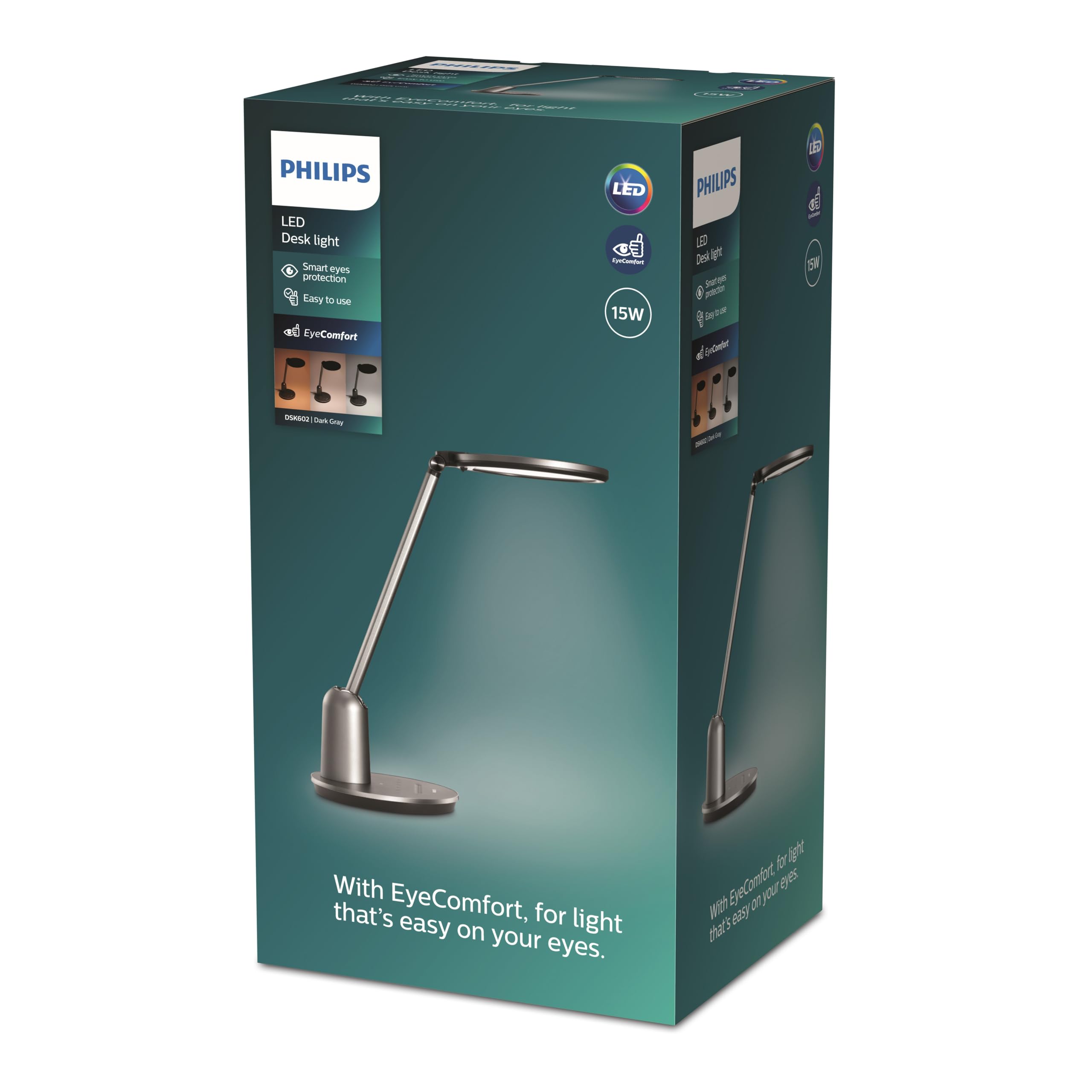 Lampe de bureau PHILIPS LED Einstein 15 W [blanc chaud à froid – blanc] pour l'éclairage intérieur de la maison, la lecture, l'étude, le bureau et le travail.