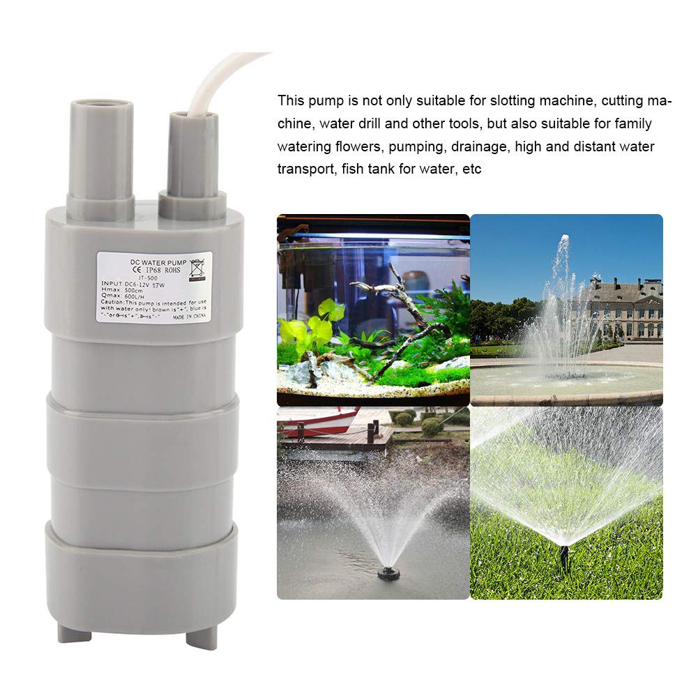 Pompe Submersible DC 12V, 600L/H, Petite Pompe à Eau Immergée pour Aquarium, Étang, Piscine, Jardin, 5m de Levage, 105.9x33.3x38.33mm