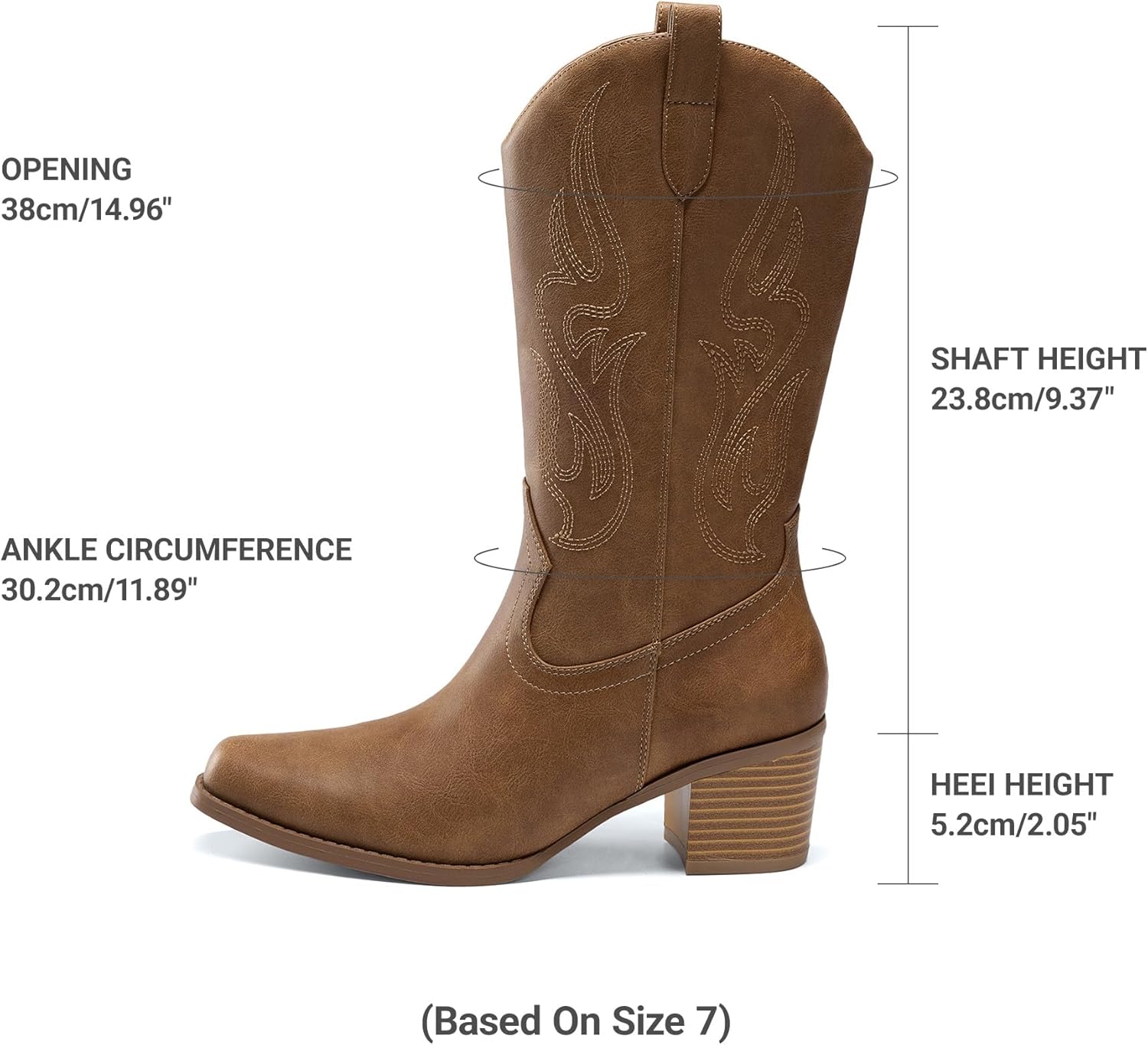 DREAM PAIRS Women's Square Toe Cowboy Mid Calf Western Boots - Image 4