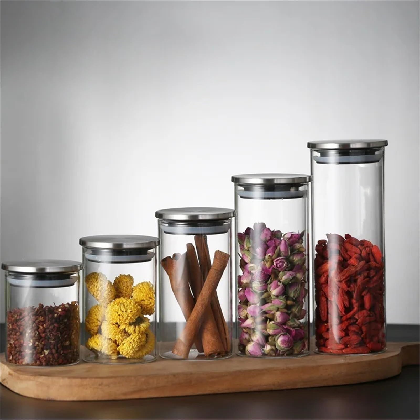 Vorratsglas FüR TrockenfrüChte 2 stücke Glas Kanister Edelstahl Abdeckung Gewürz Gläser Lagerung Tank Kaffee Bean Getrocknete Obst Lebensmittel Behälter Küche Zubehör FüR Kaffee Und Tee(65x100mm)