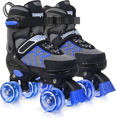 MammyGol Patines de ruedas para niños y niñas, 4 tamaños ajustables para niños y jóvenes, con todas las ruedas iluminadas, patines cuádruples para