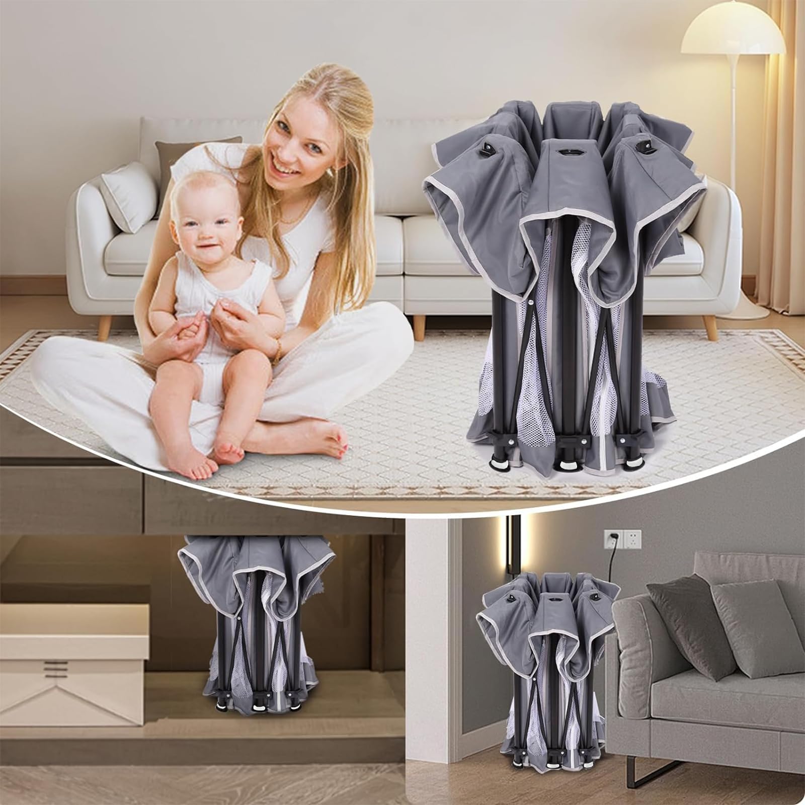 Laufstall Baby mit Matratze, Indoor & Outdoor Laufgitter Baby, Laufstall Baby Faltbar, Laufstall mit 50 Ozeanbällen (Grau, 127 * 127)
