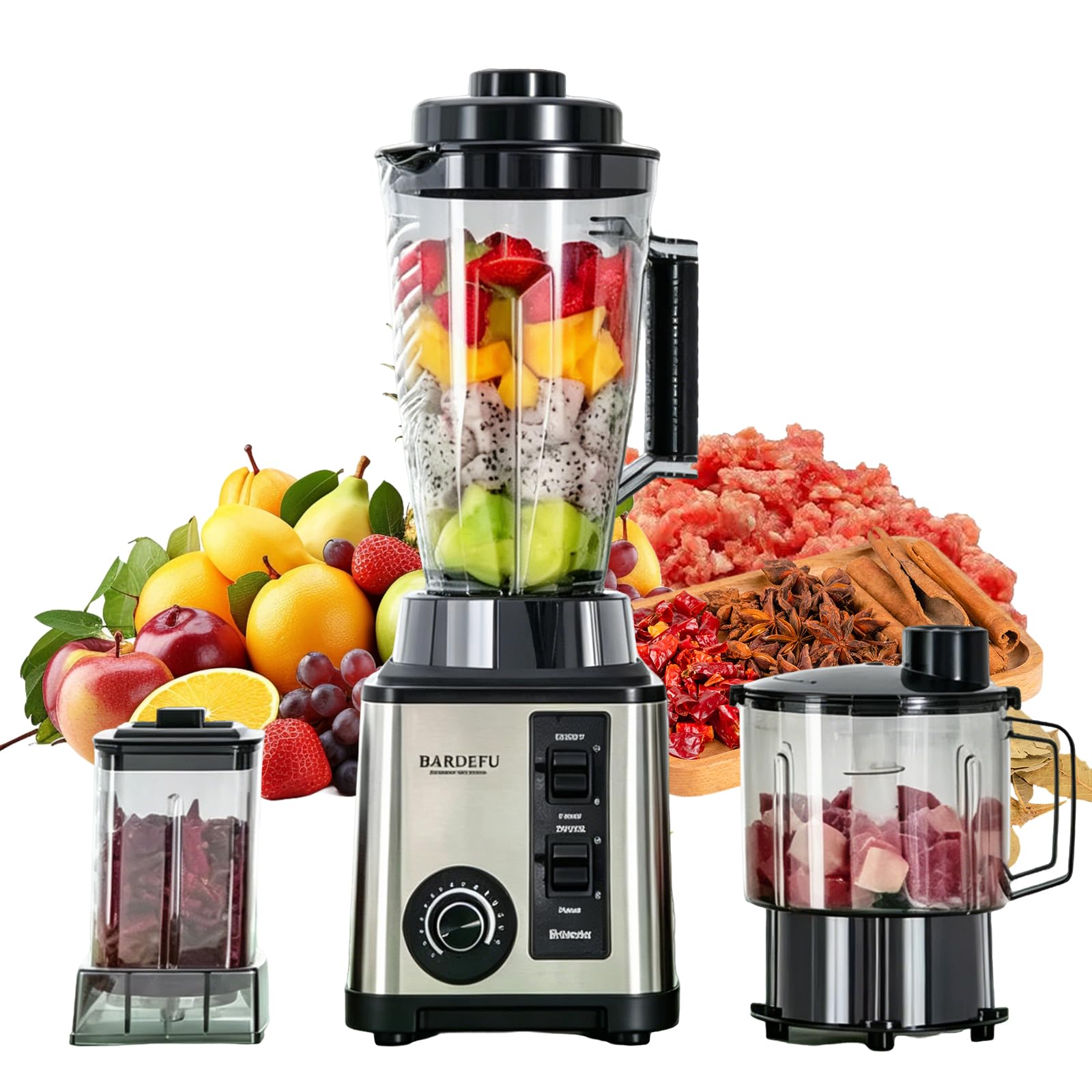 Mixeur multifonction 8-en-1, mixeur de table avec bols de 2 L et 3 L, mixeurs sur socle haute puissance, 15 vitesses, mixeur haute puissance pour smoothies, milk-shakes, glace pilée et fruits congelés