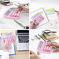 Vista 3 de Mechanical Switch 12-Digit Pink Calculator - Large LCD Display, Big Buttons, Desktop, Cute, For Everyday Use