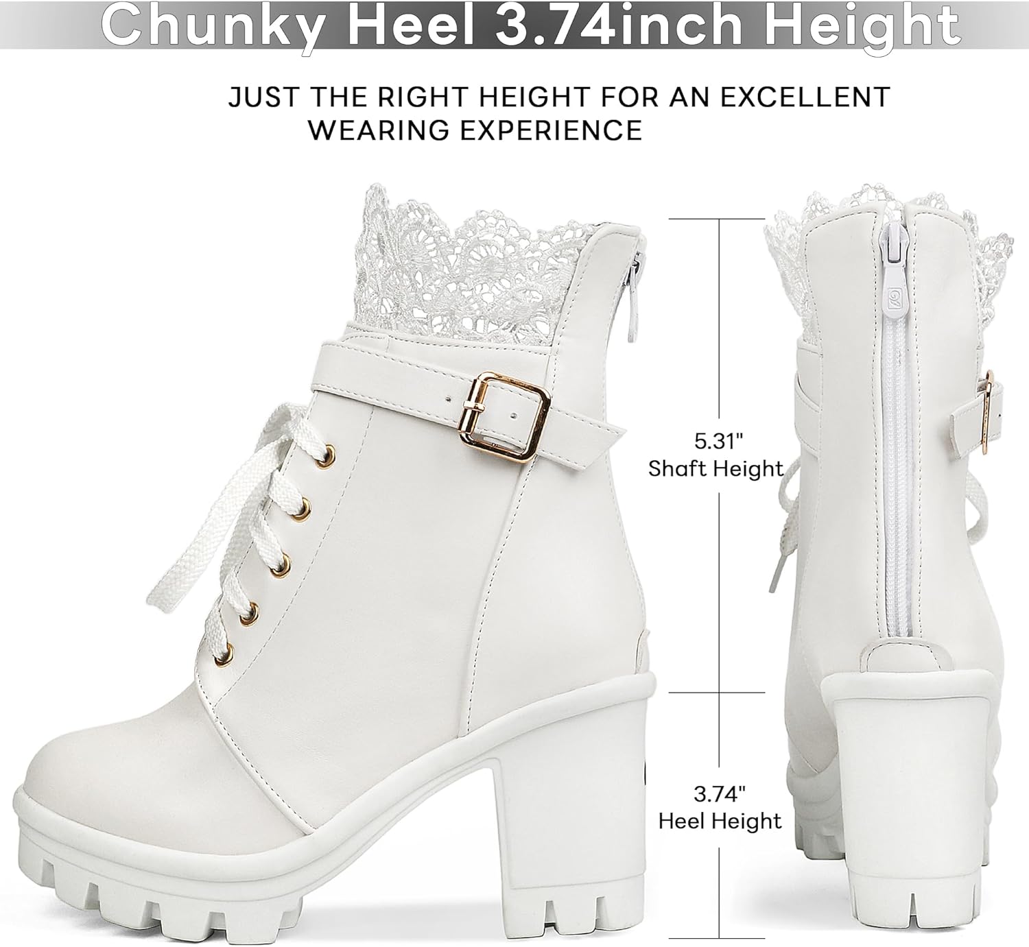 BEAUPAS Women's Chunky Platform High Heel Boots Lace Up Gothic Ankle Booties Block Heel Buckle Punk Shoes - Image 4