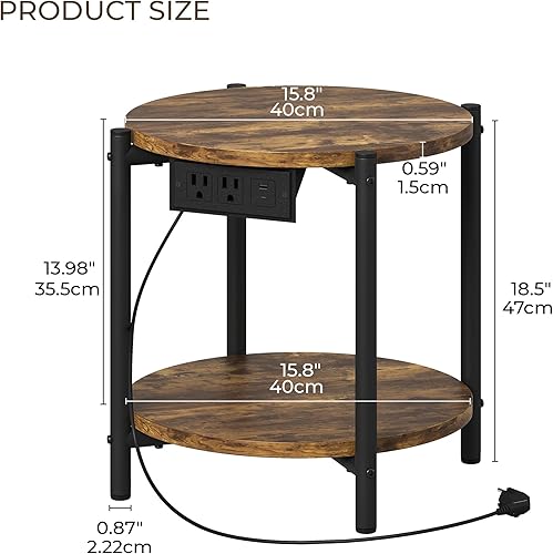Miniatura 2 de LIKIMIO Mesas auxiliares redondas, mesas auxiliares redondas pequeñas de 16 pulgadas de ancho con estación de carga, mesitas de noche modernas de 2