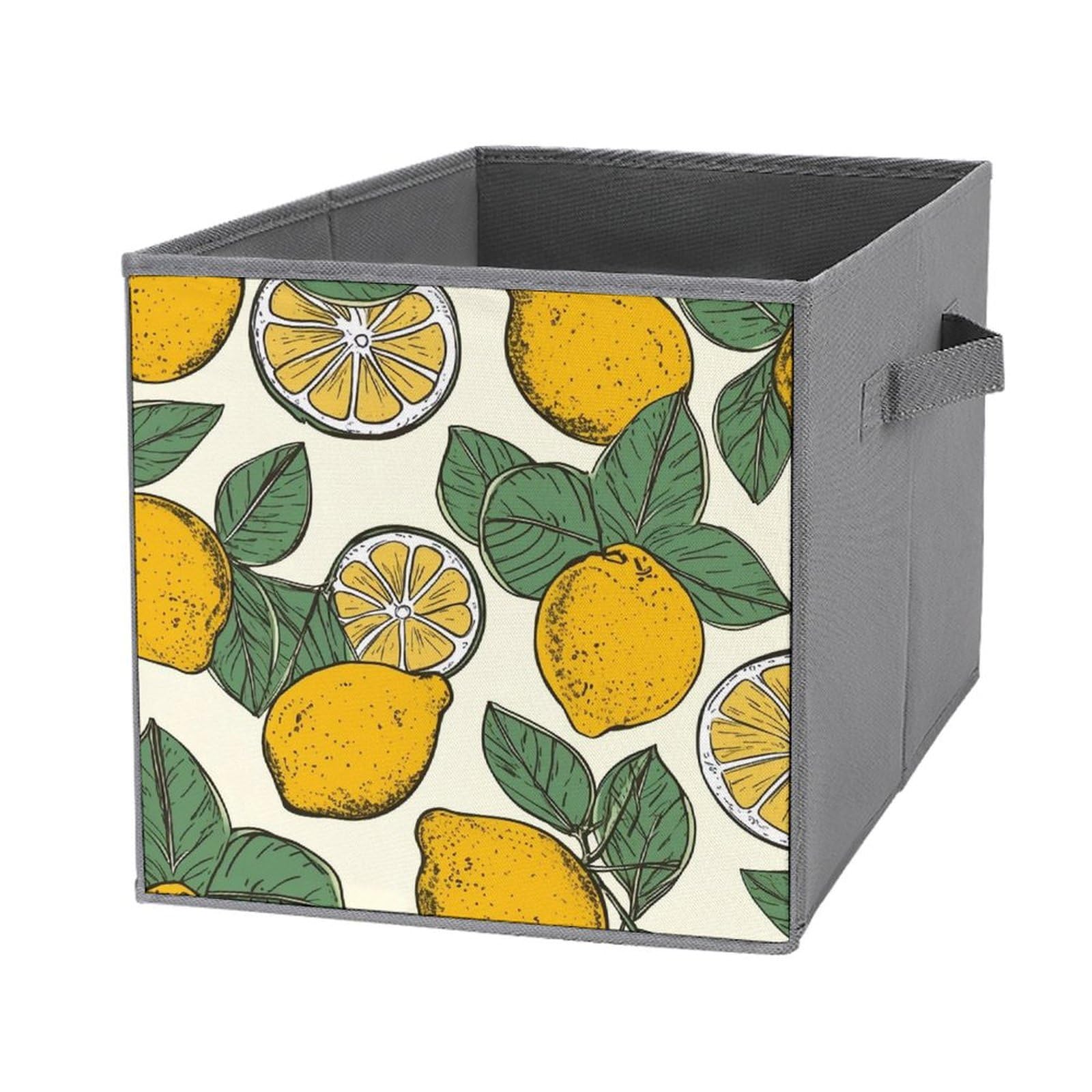 Cubes de rangement pliables avec poignée renforcée bac vêtement fruit citron
