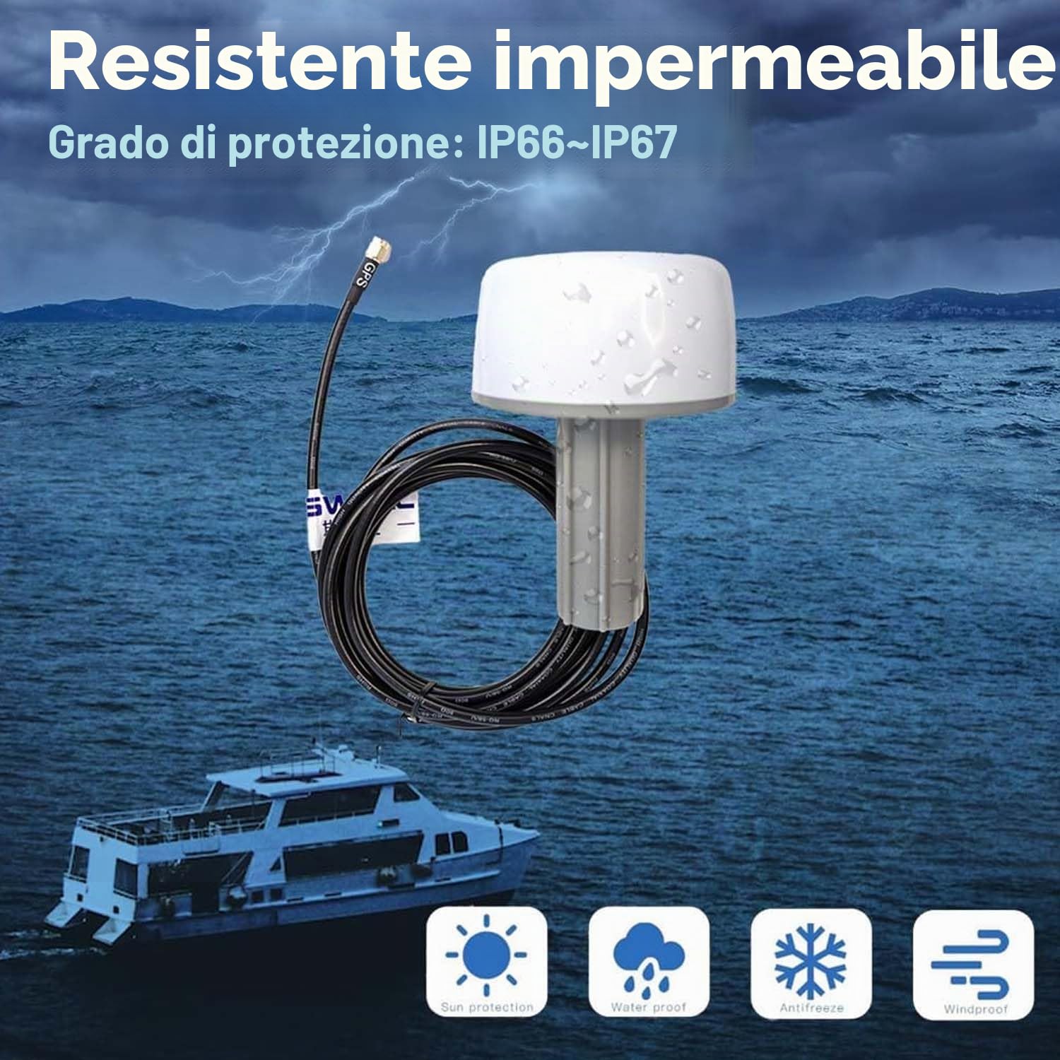 Maswell Antenna esterna GPS marino, 1575.42MHz 42±2dB, SMA con adattatore TNC BNC, compatibile con nmea 0183 Garmin GPSMAP MAP NavTalk StreetPilot Furuno Matsutec Trimble Encoder Fishfinder Echolot