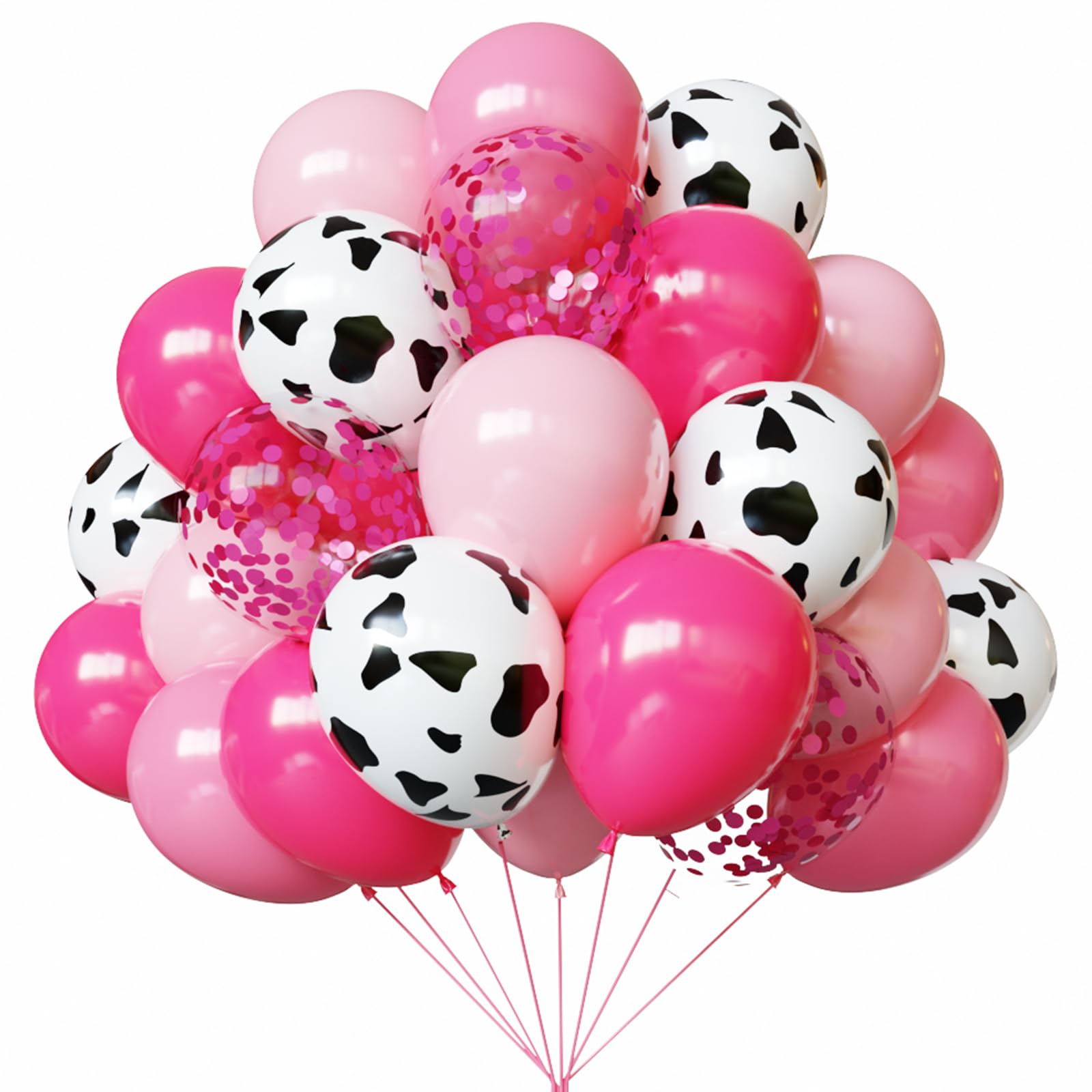 YMSZ Pink and Cow Print Balloons, 67pcs 12 Inch Cowgirl Balloons, Pink and Cow Balloon for Birthday, Baby Shower, Cowgirl Rodeo Party, Farm Party Decorations