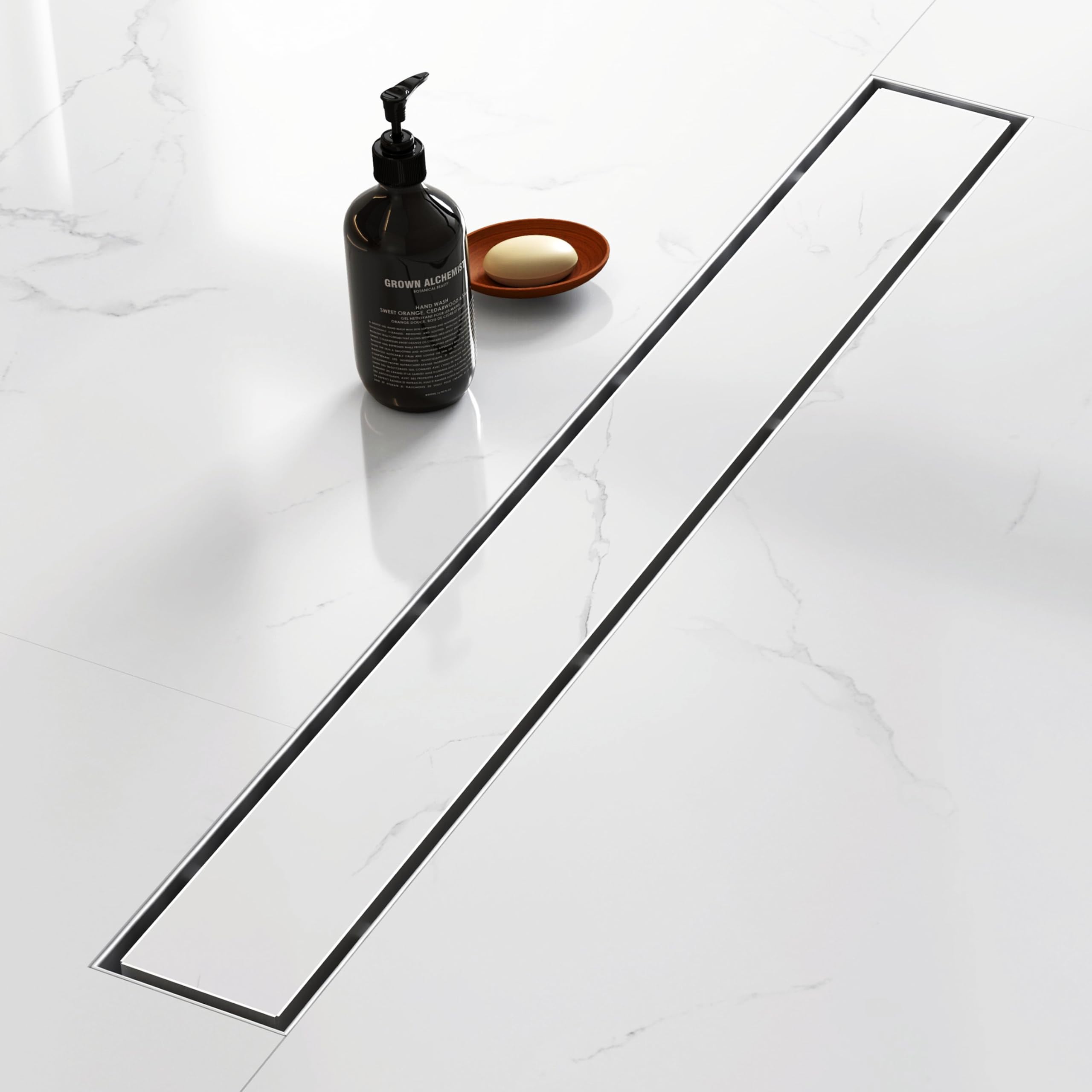 Sharpeye 24 Inch Linear Shower Drain with Tile Insert Grate, Brushed