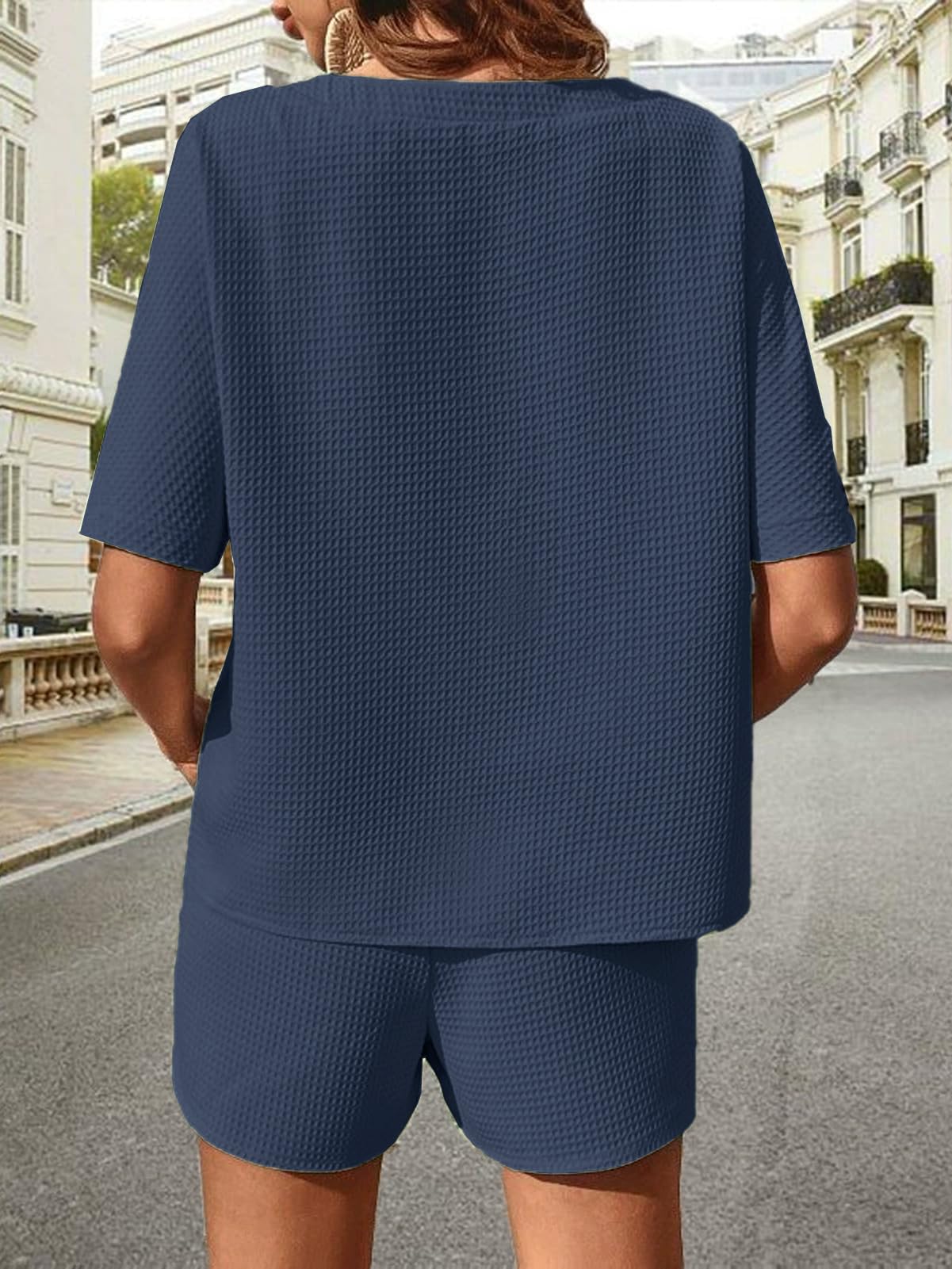 Conjunto Chándal de 2 piezas Verano para Mujer Redondo Camiseta Pantalones Cortos Mujer Completo Casual Ropa Casa