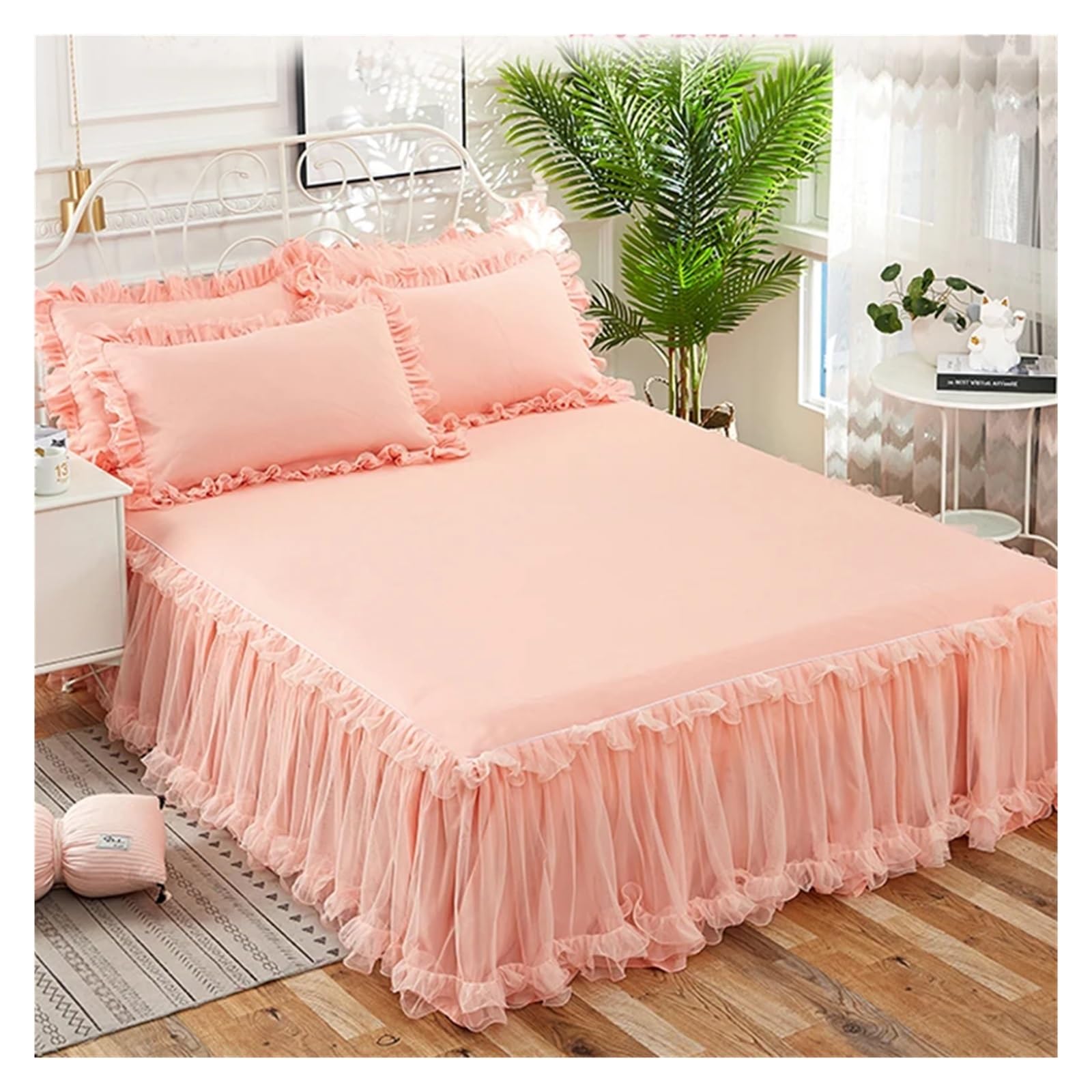 Falda De Cama Falda De Cama, Funda De Colchón Antideslizante, Falda De Cama De Encaje De Volantes, Sábana, Funda Protectora For Cama, Colcha For El Hogar, Falda De Cama(7,3pcs Design180x200cm)