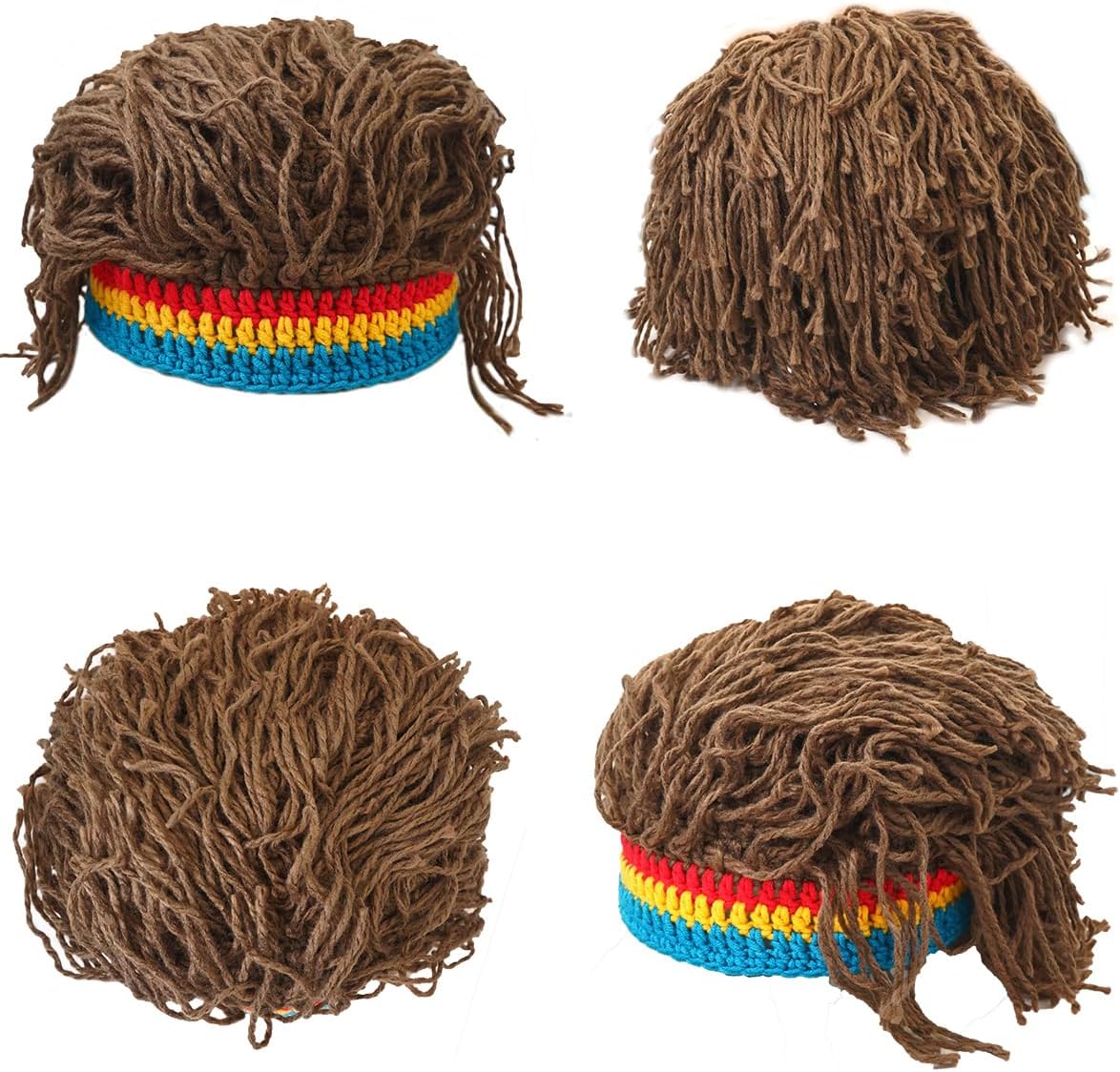 Men's Funny Beanie Knit Hat with Hair, Wig Knitted Hats for Costume Party