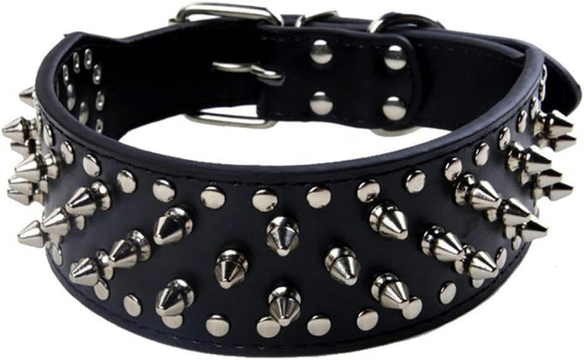 Collare per cani in pelle PU con borchie, regolabile, con rivetto, per la sicurezza - DM