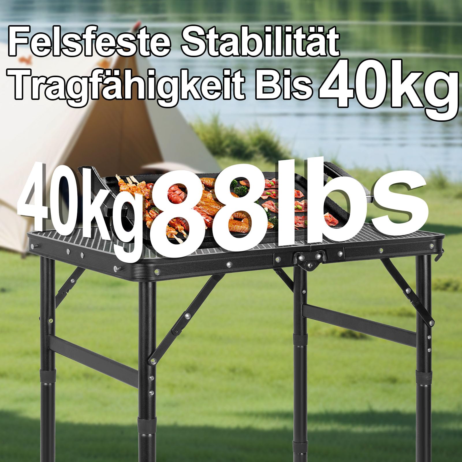 AKOZLIN Tavolo da campeggio pieghevole,3 regolabile in altezza,59×40×70cm | Tavolo multifunzione,Mesh Desktop,Maniglia portatile,Camping,Giardino,Balcone